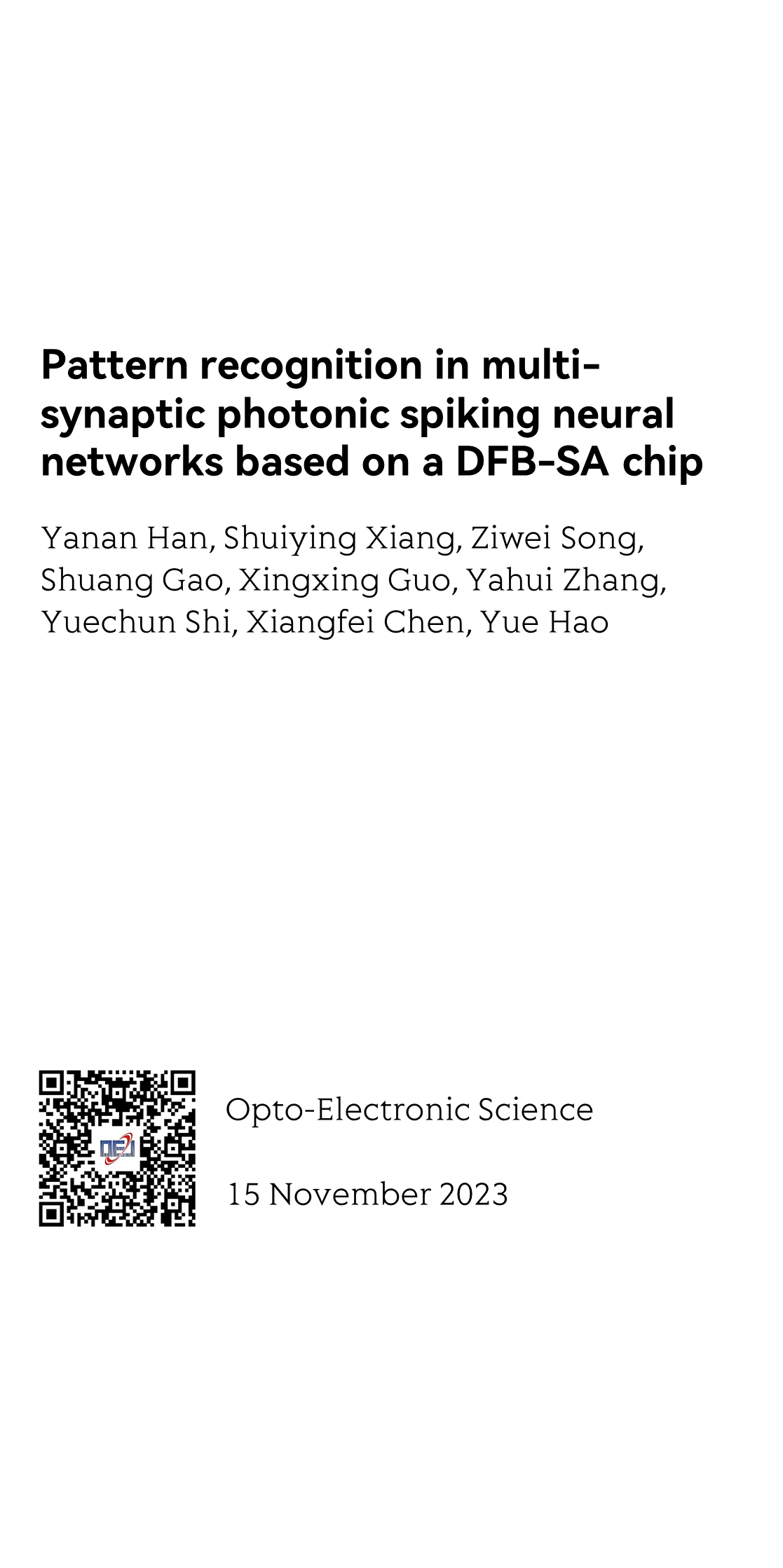 Pattern recognition in multi-synaptic photonic spiking neural networks based on a DFB-SA chip_1