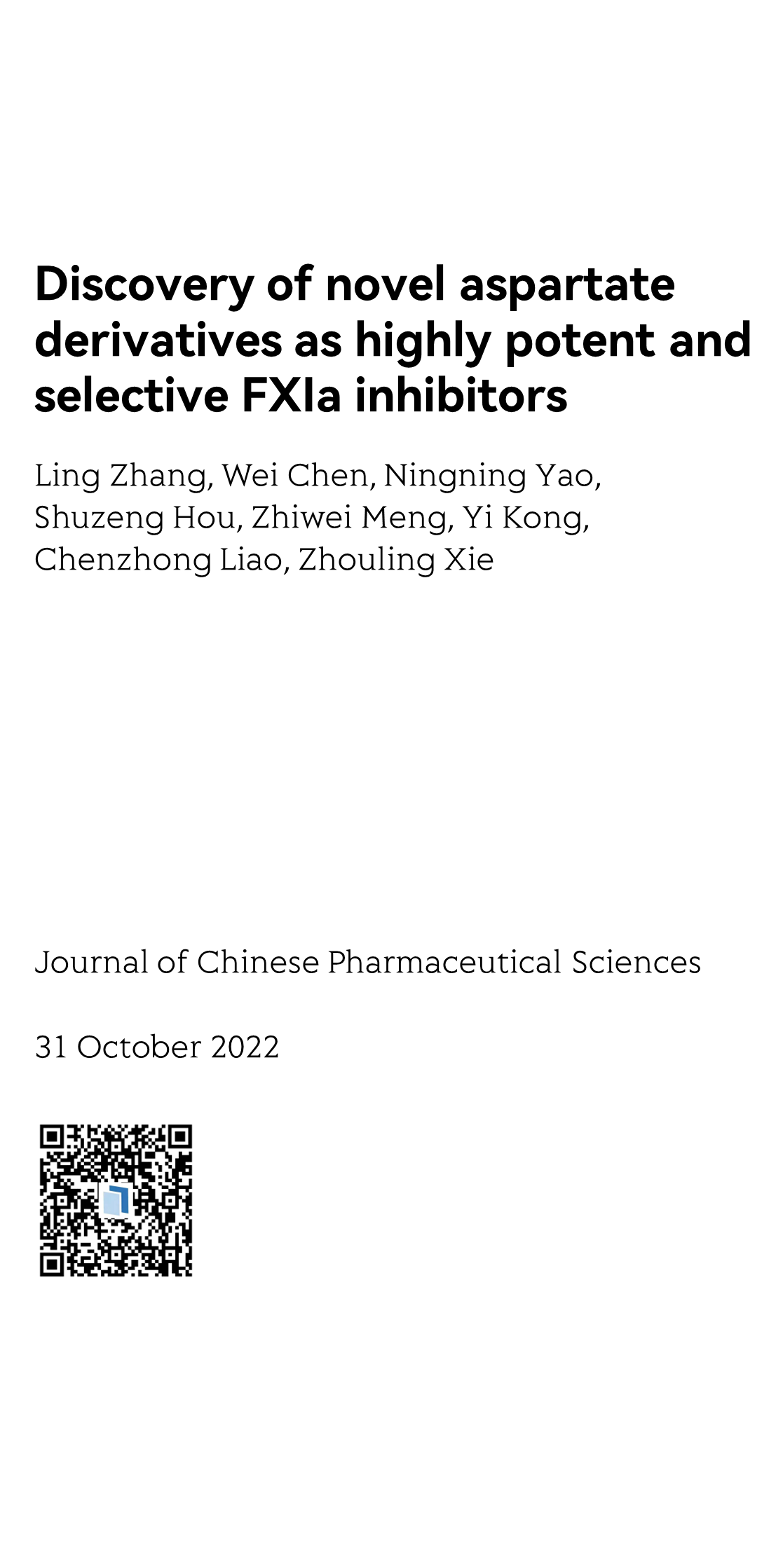 Discovery of novel aspartate derivatives as highly potent and selective FXIa inhibitors_1
