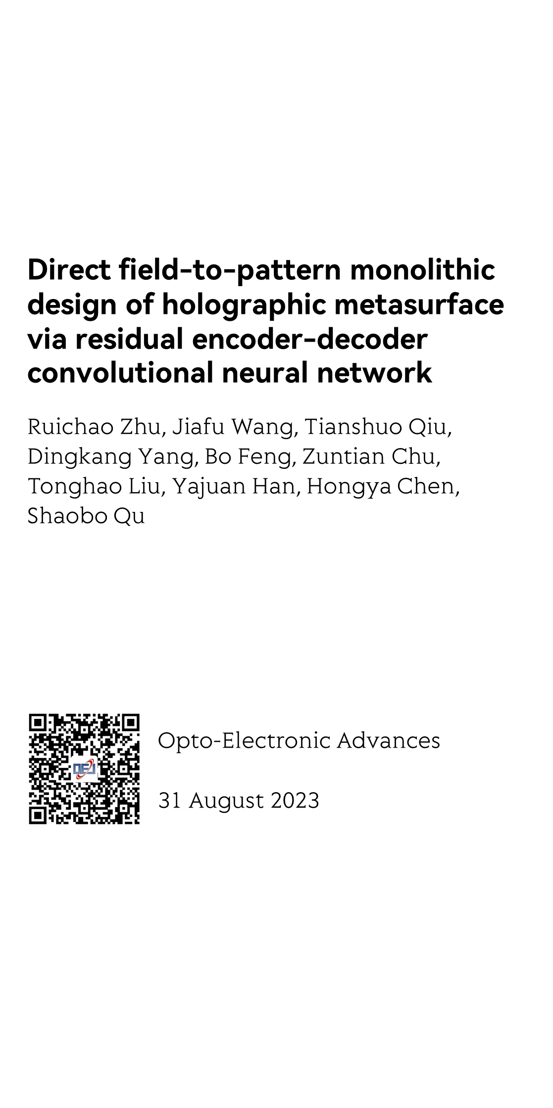 Direct field-to-pattern monolithic design of holographic metasurface via residual encoder-decoder convolutional neural network_1