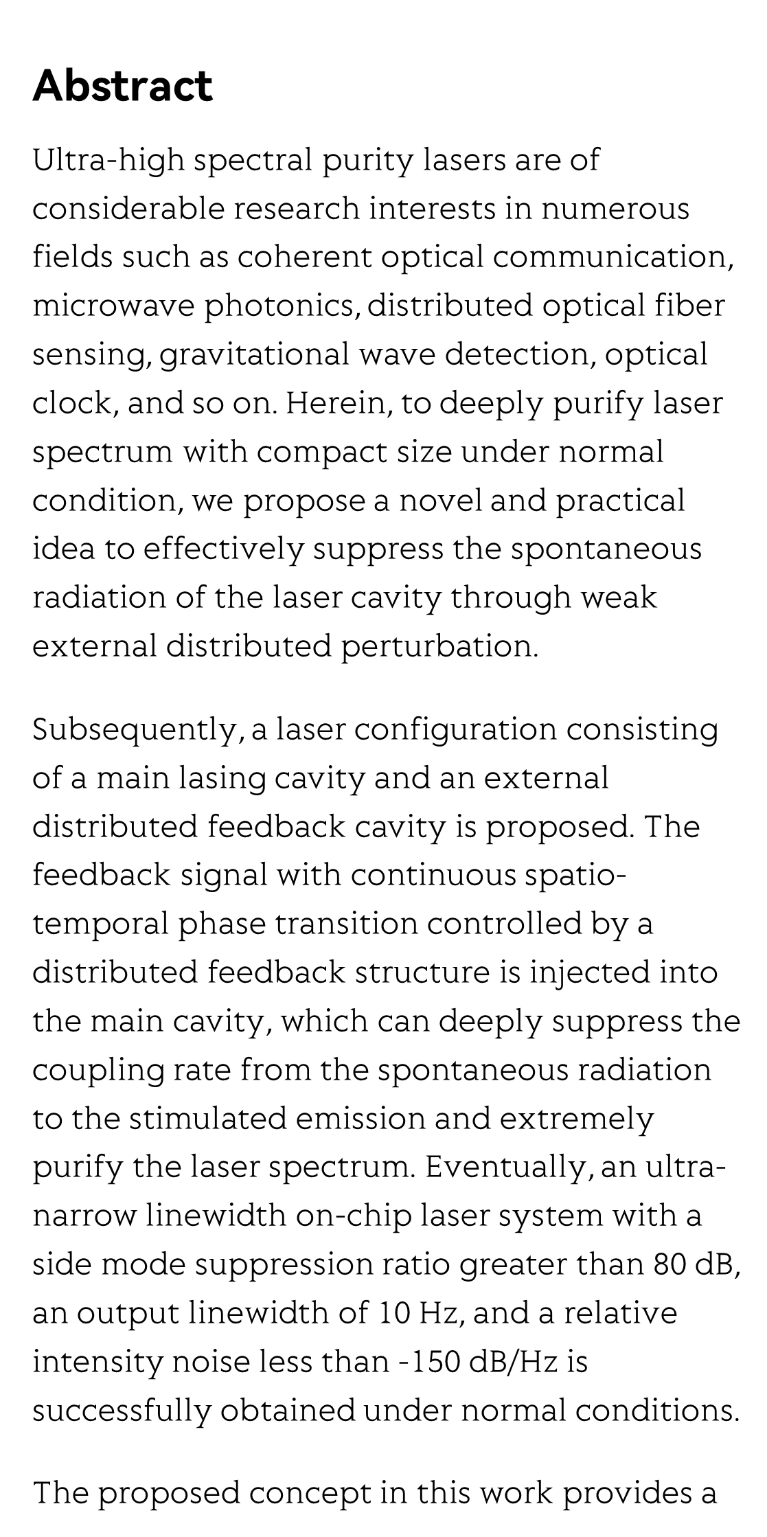 Ultra-high spectral purity laser derived from weak external distributed perturbation_2