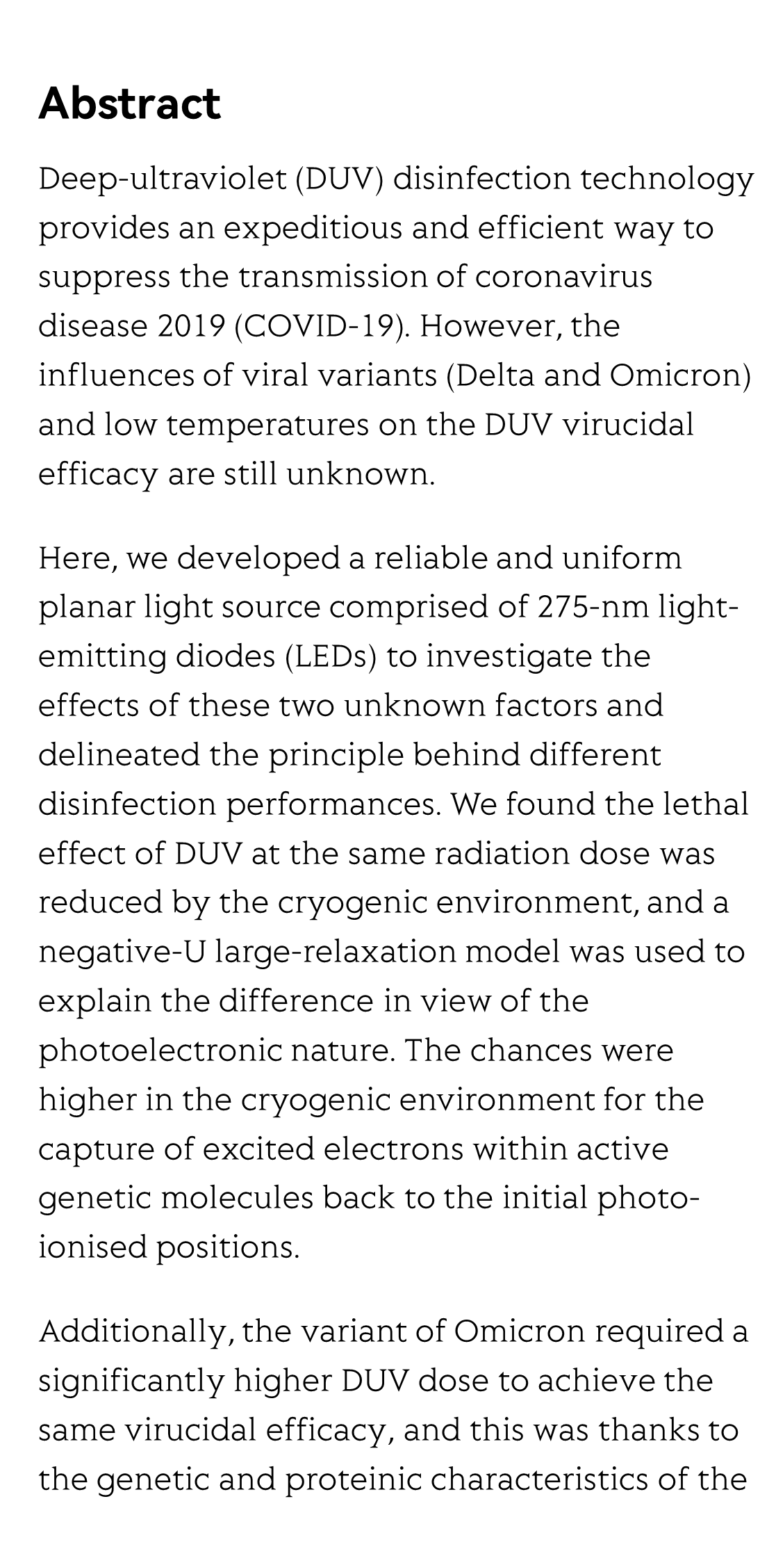 Deep-ultraviolet photonics for the disinfection of SARS-CoV-2 and its variants (Delta and Omicron) in the cryogenic environment_2