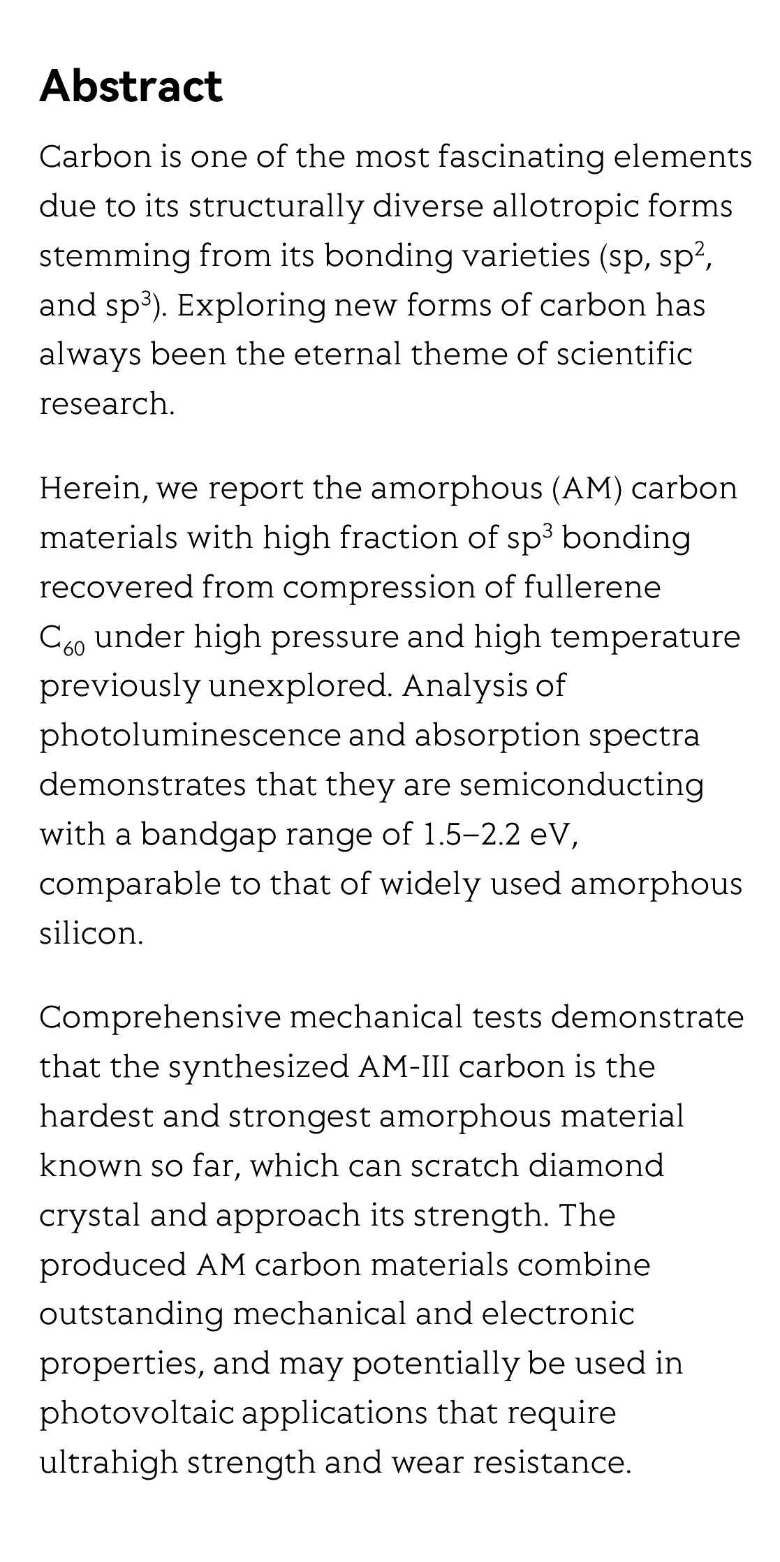 Discovery of carbon-based strongest and hardest amorphous material_2