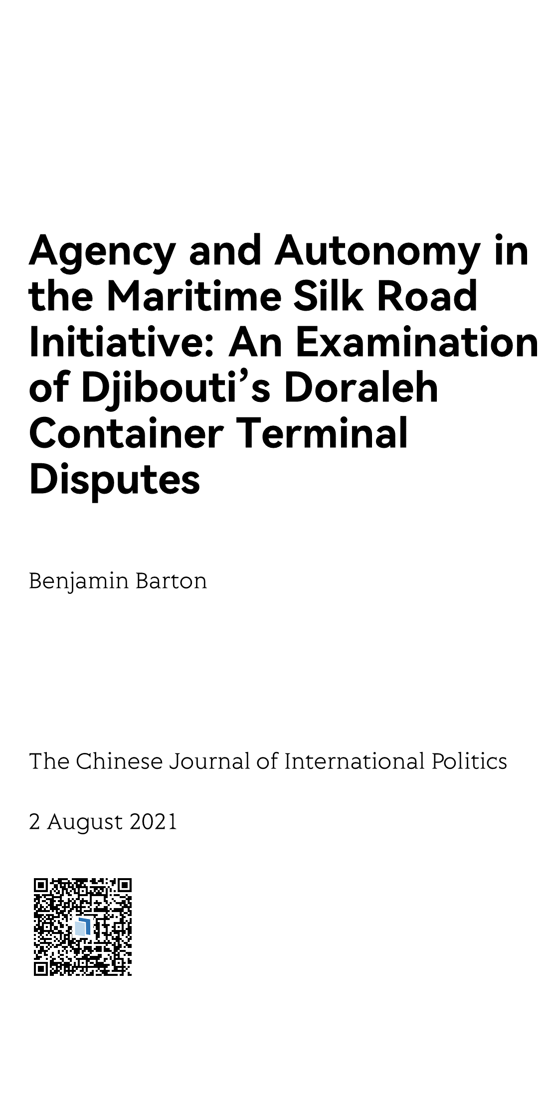 Agency and Autonomy in the Maritime Silk Road Initiative: An Examination of Djibouti's Doraleh Container Terminal Disputes_1