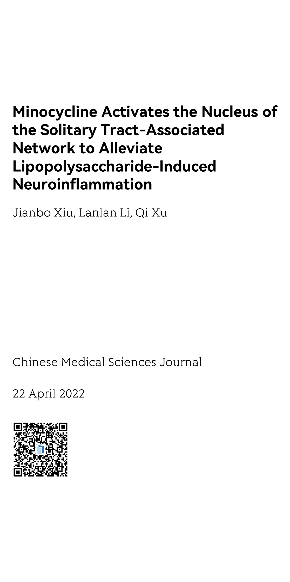 Minocycline Activates the Nucleus of the Solitary Tract-Associated Network to Alleviate Lipopolysaccharide-Induced Neuroinflammation_1