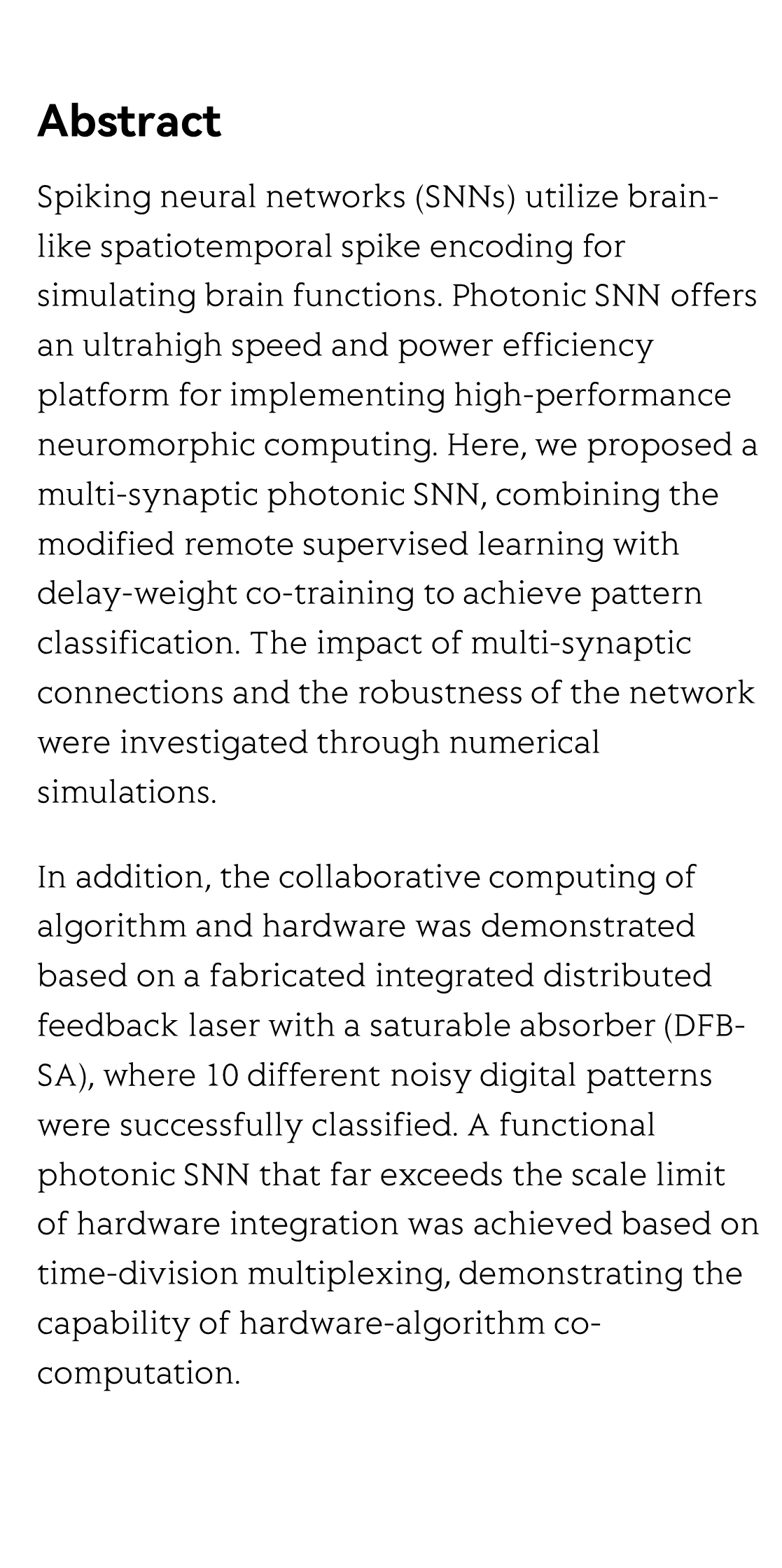 Pattern recognition in multi-synaptic photonic spiking neural networks based on a DFB-SA chip_2