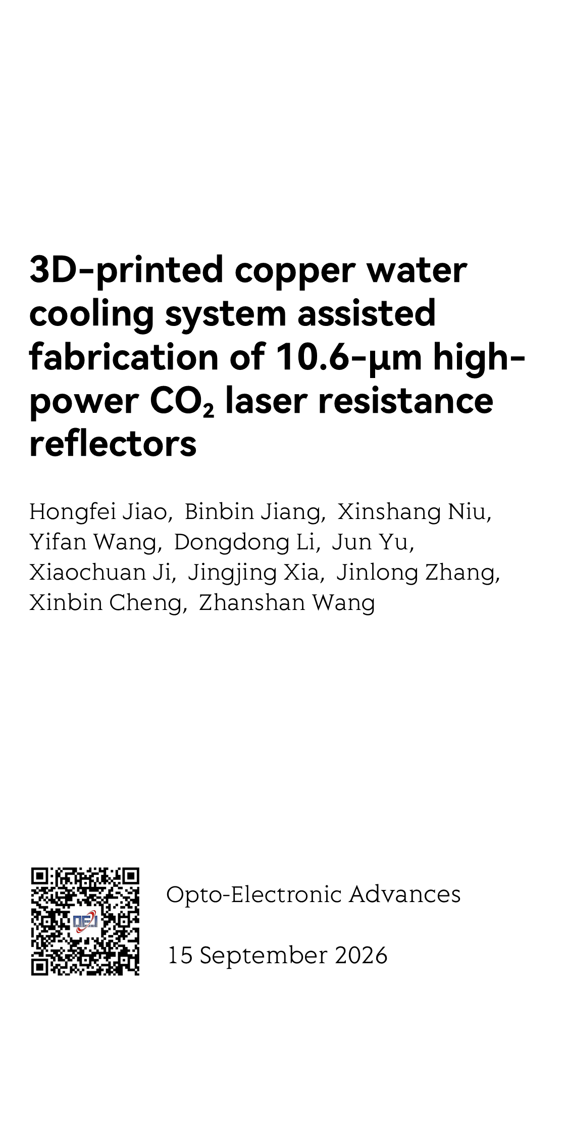 3D-printed copper water cooling system assisted fabrication of 10.6-μm high-power CO₂ laser resistance reflectors_1