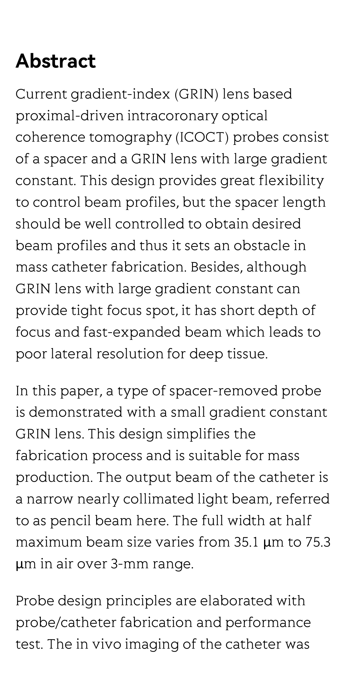 Pencil-beam scanning catheter for intracoronary optical coherence tomography_2