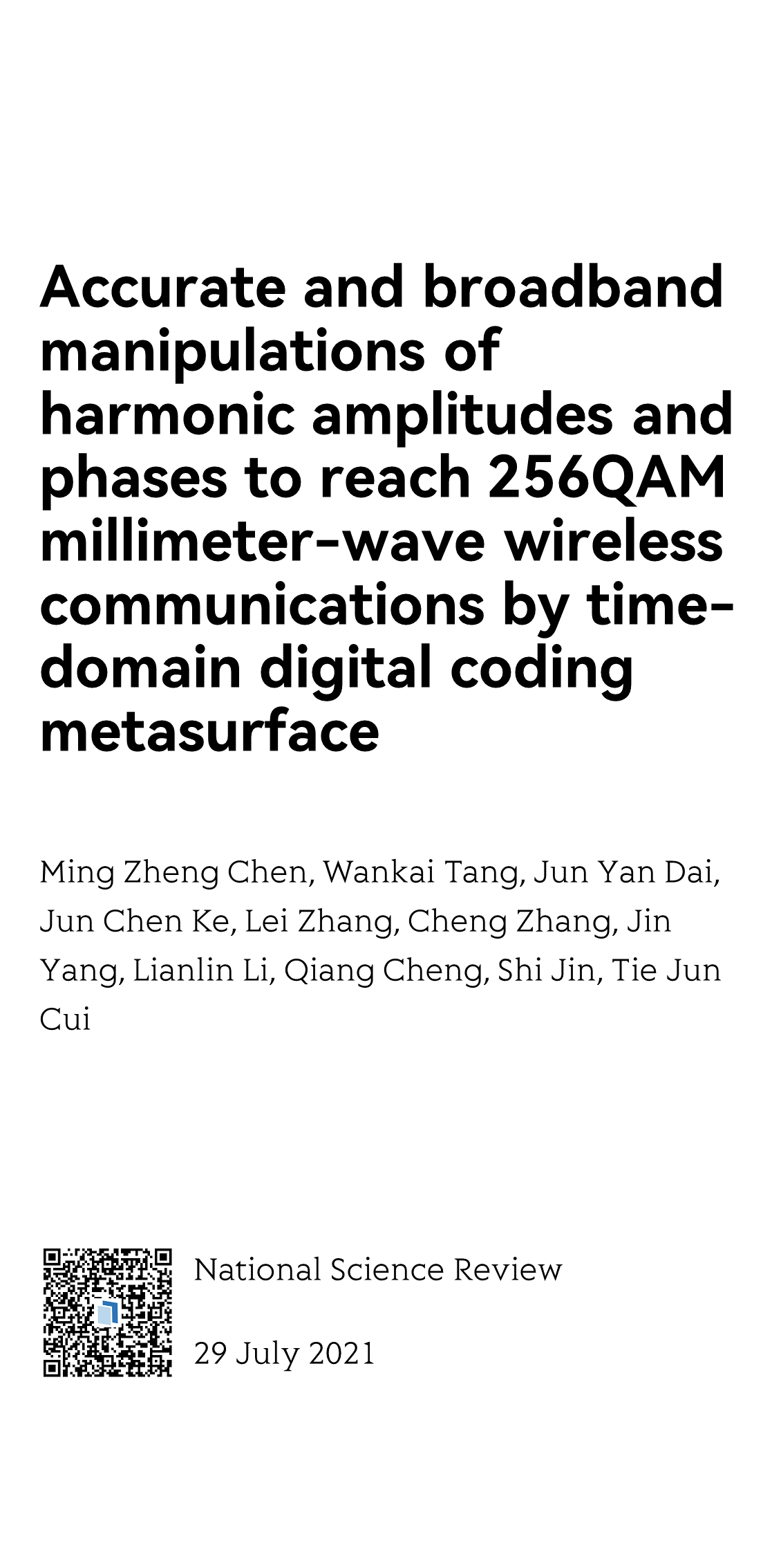 Accurate and broadband manipulations of harmonic amplitudes and phases to reach 256QAM millimeter-wave wireless communications by time-domain digital coding metasurface_1