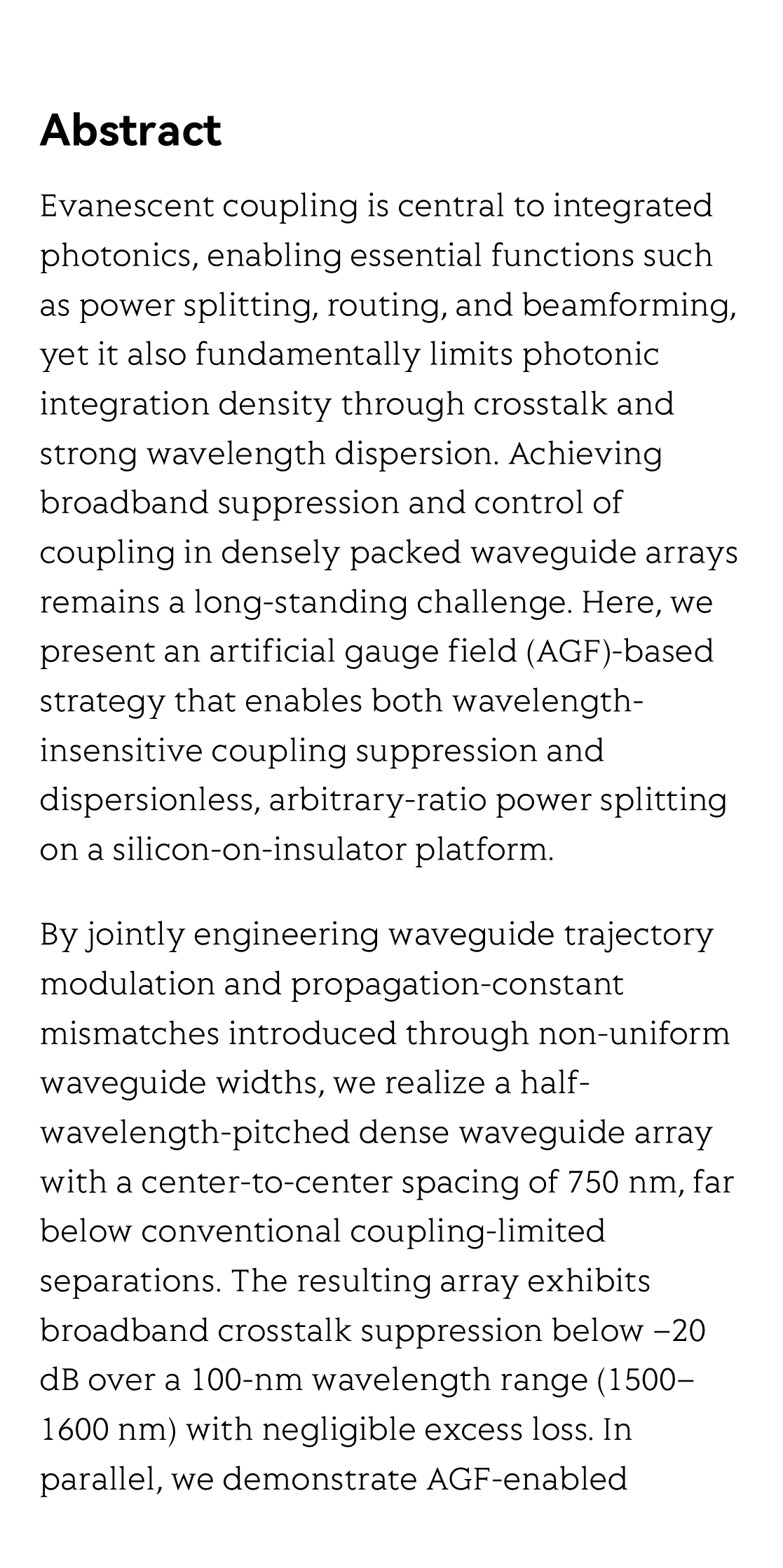 Dispersionless coupling control enabled by artificial gauge fields for dense waveguide arrays and arbitrary-ratio power splitters_2