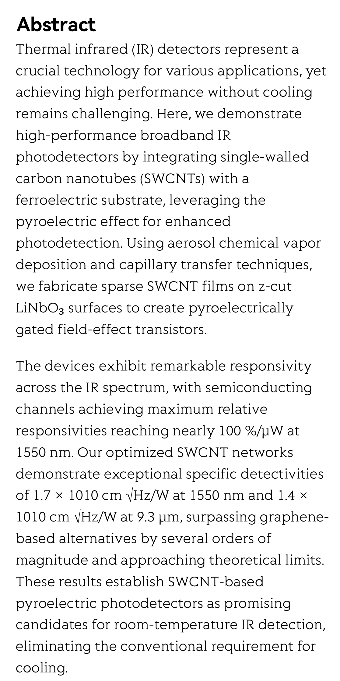 Highly sensitive SWCNT-based pyroelectric phototransistors for broadband room temperature infrared detection_2
