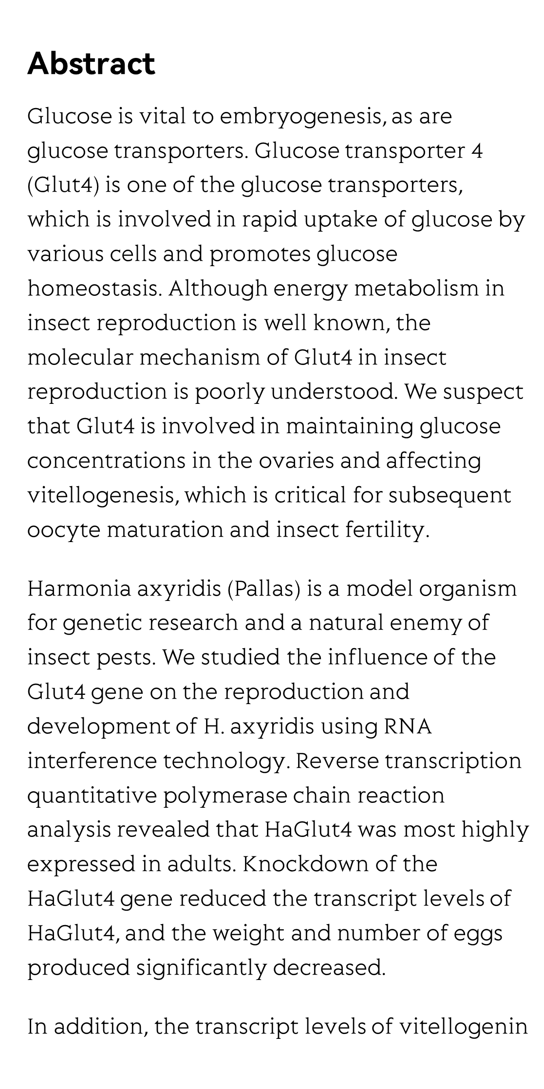 Involvement of glucose transporter 4 in ovarian development and reproductive maturation of Harmonia axyridis (Coleoptera: Coccinellidae)_2