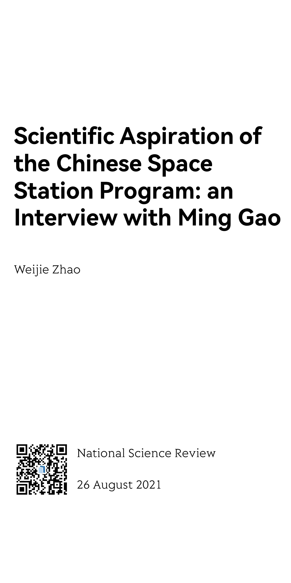 Scientific Aspiration of the Chinese Space Station Program: an Interview with Ming Gao_1