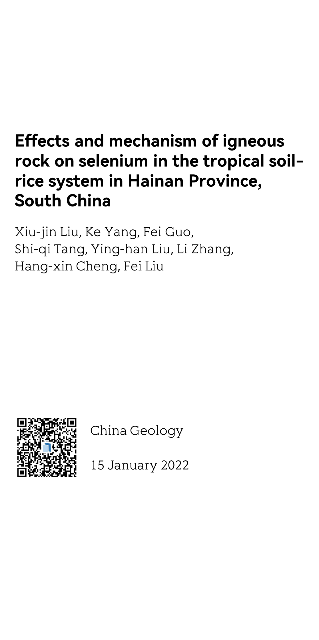 Effects and mechanism of igneous rock on selenium in the tropical soil-rice system in Hainan Province, South China_1