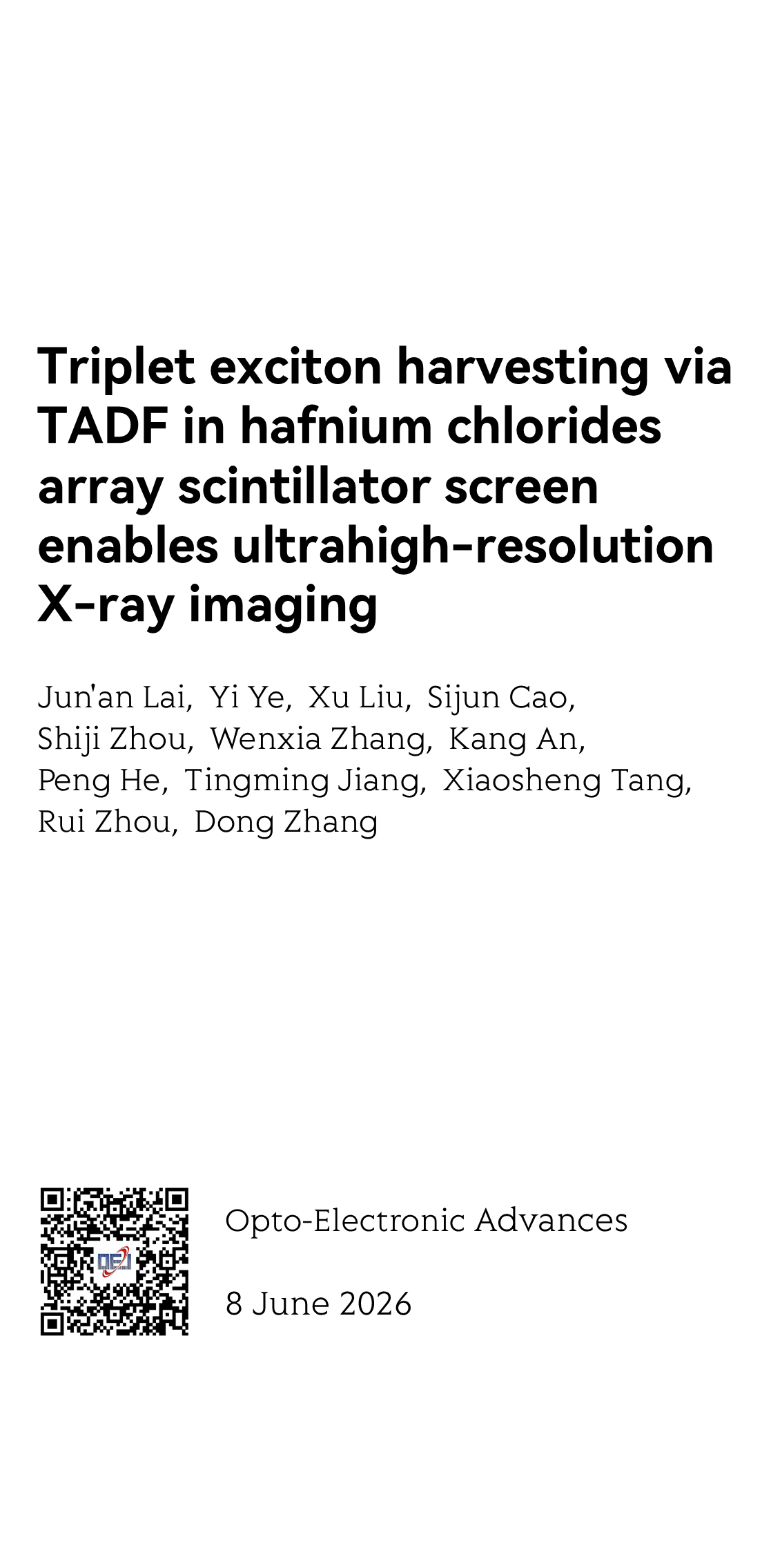 Triplet exciton harvesting via TADF in hafnium chlorides array scintillator screen enables ultrahigh-resolution X-ray imaging_1