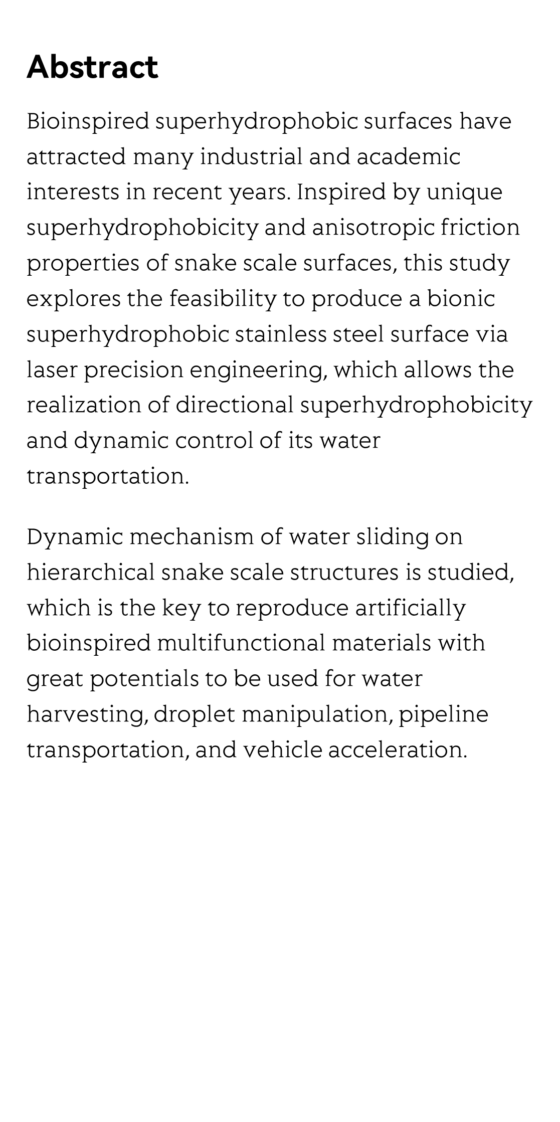 Directional sliding of water: biomimetic snake scale surfaces_2