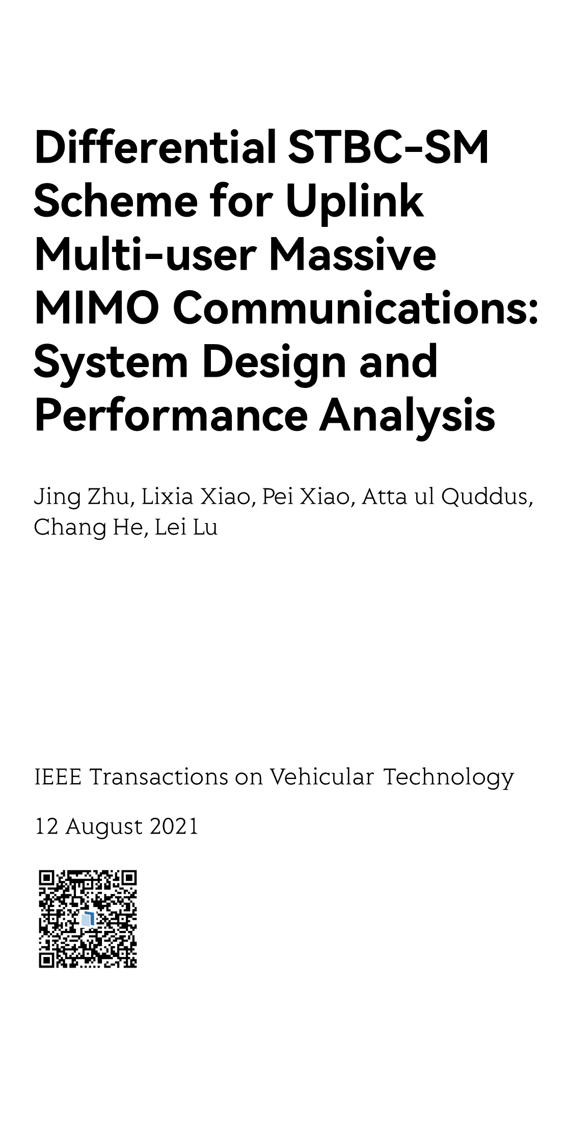 Differential STBC-SM Scheme for Uplink Multi-user Massive MIMO Communications: System Design and Performance Analysis_1