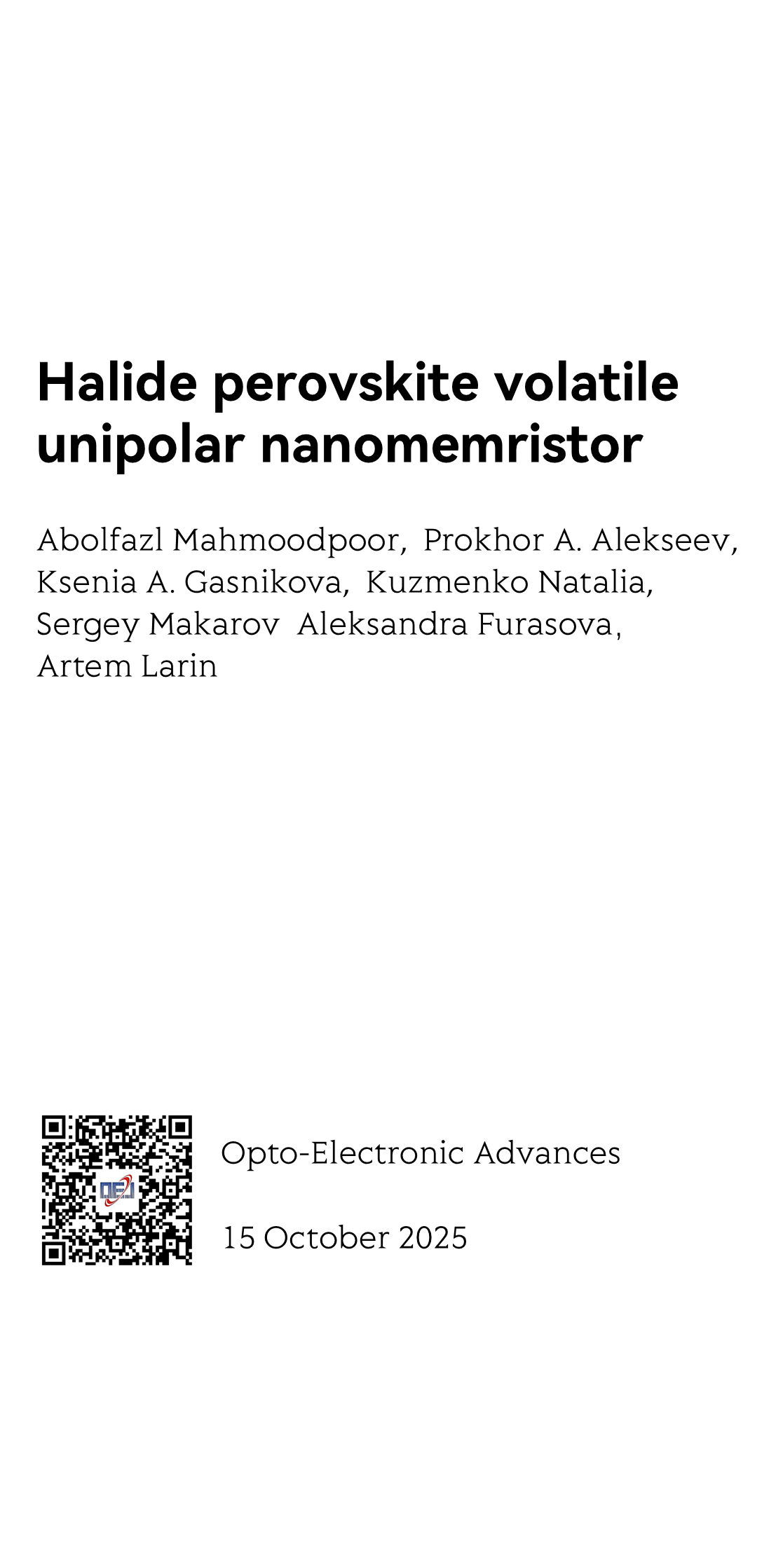 Halide perovskite volatile unipolar nanomemristor_1