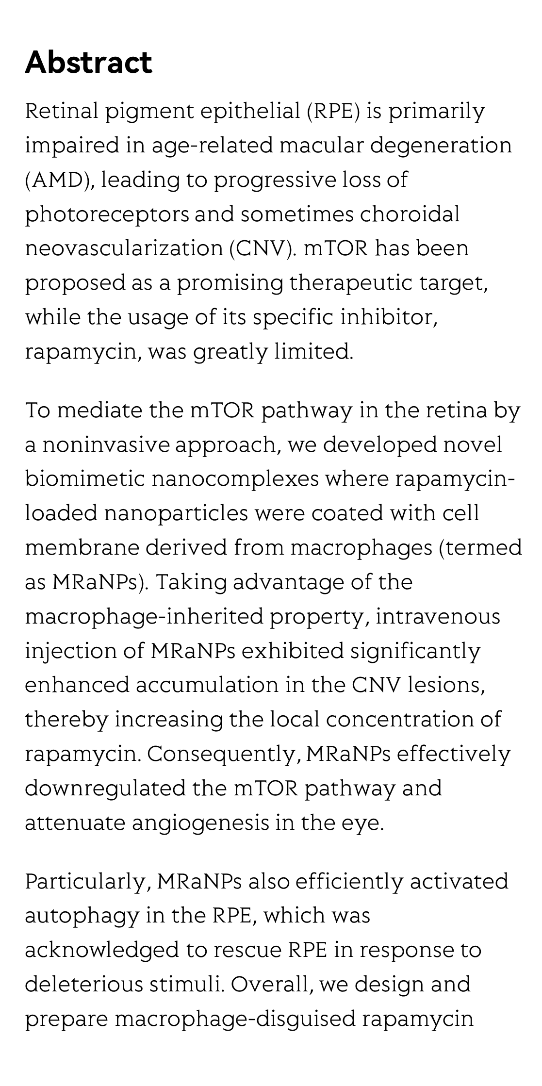 Intravenous route to choroidal neovascularization by macrophage-disguised nanocarriers for mTOR modulation_2