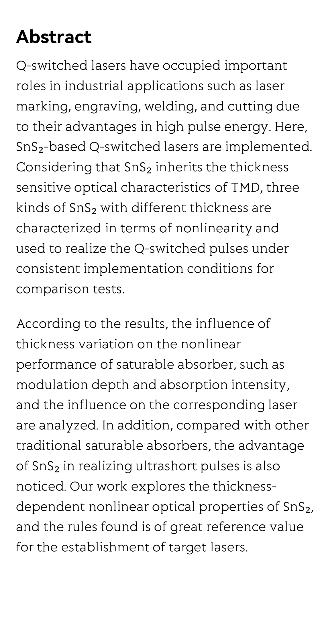 Optical properties and applications of SnS₂ SAs with different thickness_2