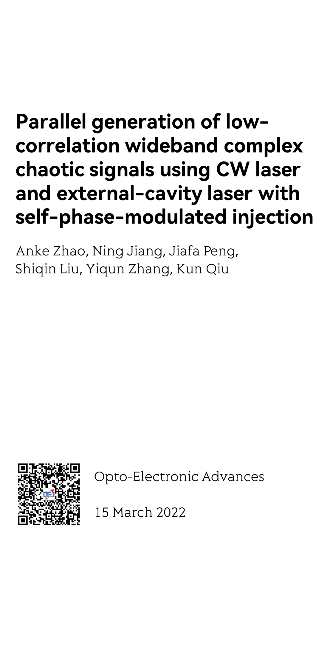 Parallel generation of low-correlation wideband complex chaotic signals using CW laser and external-cavity laser with self-phase-modulated injection_1