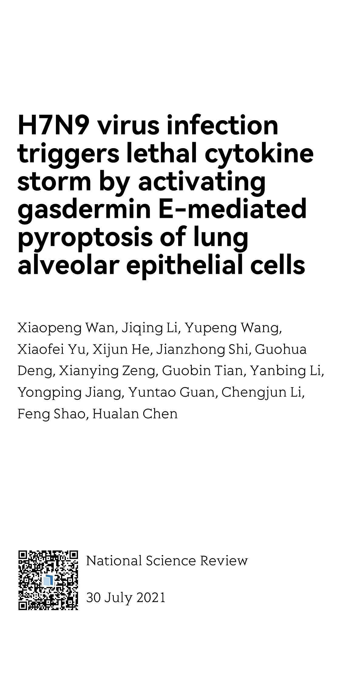 H7N9 virus infection triggers lethal cytokine storm by activating gasdermin E-mediated pyroptosis of lung alveolar epithelial cells_1