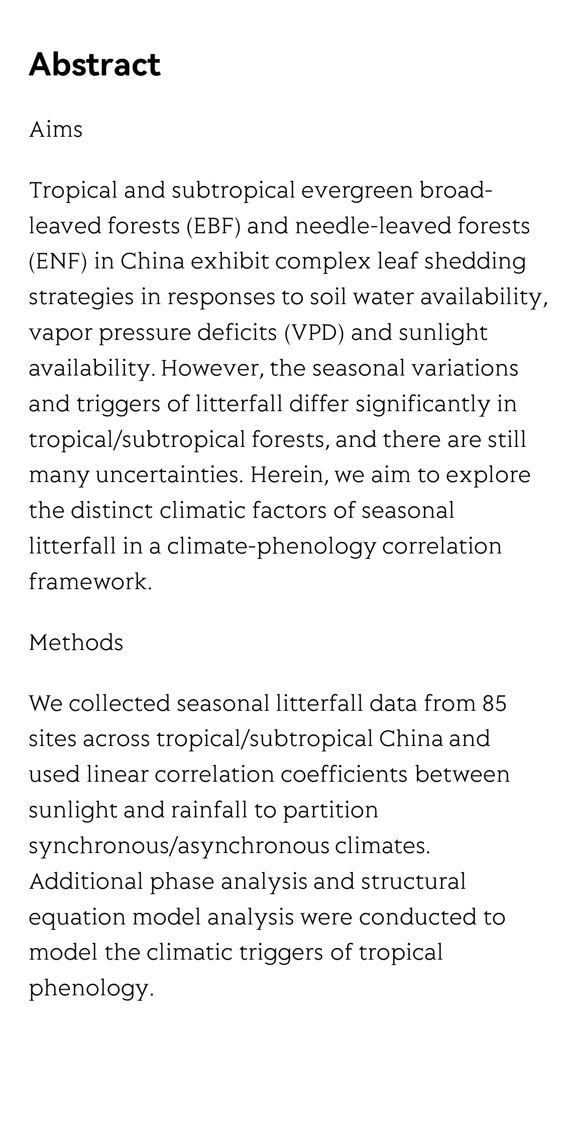 Litterfall seasonality and adaptive strategies of tropical and subtropical evergreen forests in China_2