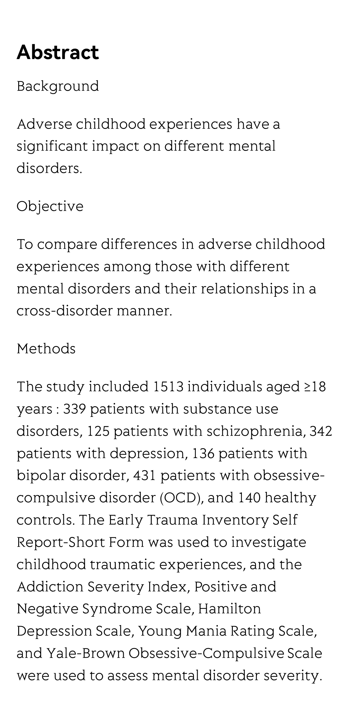 Impact of adverse childhood experiences on the symptom severity of different mental disorders: a cross-diagnostic study_2