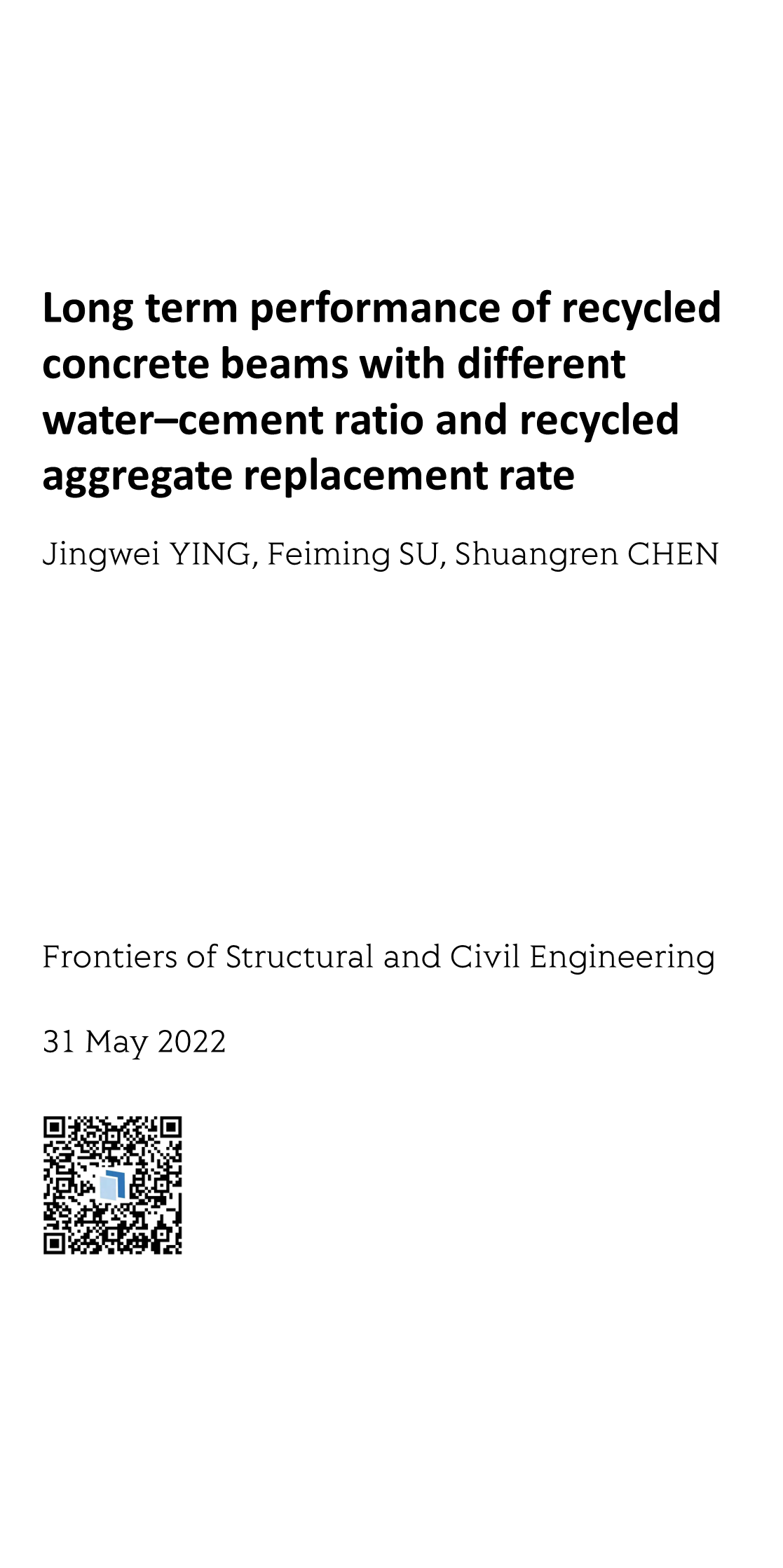 Long term performance of recycled concrete beams with different water–cement ratio and recycled aggregate replacement rate_1