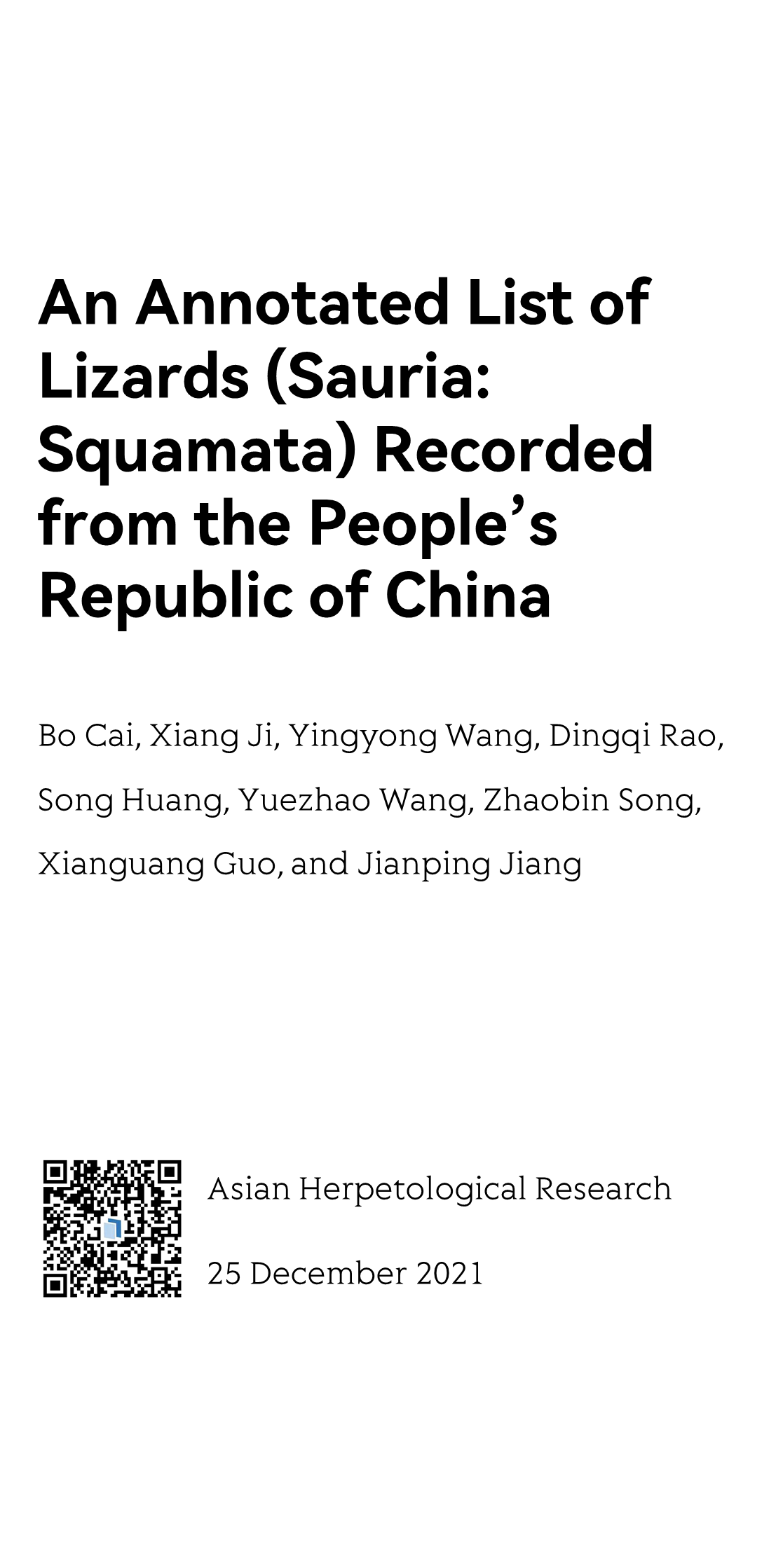 An Annotated List of Lizards (Sauria: Squamata) Recorded from the People’s Republic of China_1