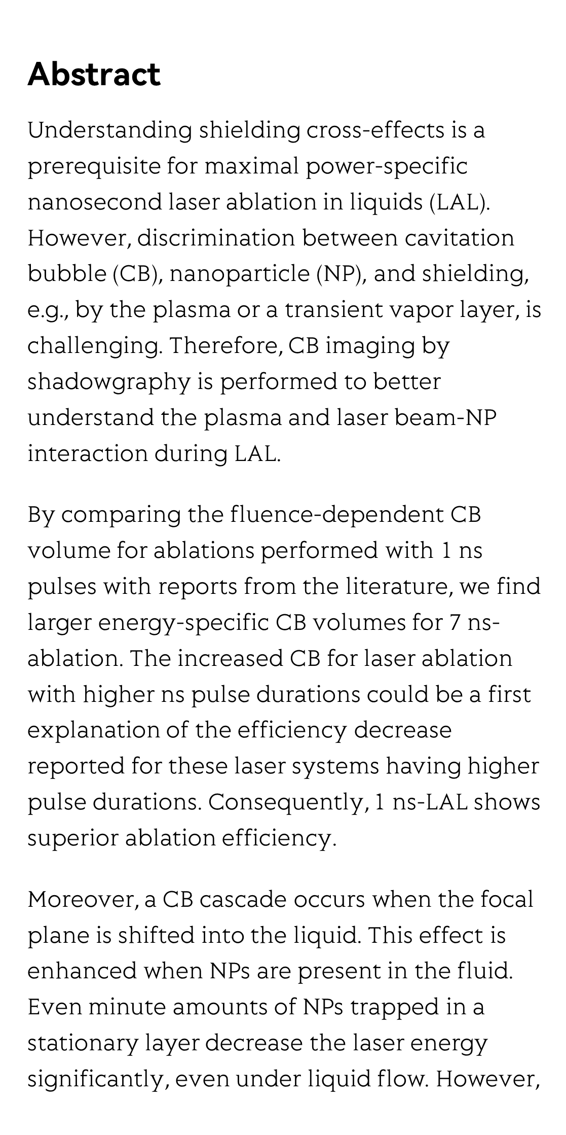 Plasma and nanoparticle shielding during pulsed laser ablation in liquids cause ablation efficiency decrease_2