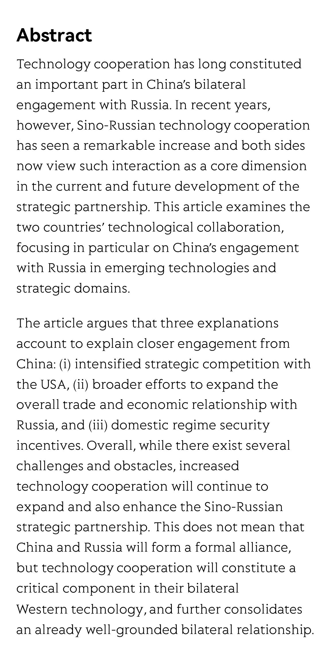 China's Technology Cooperation with Russia: Geopolitics, Economics, and Regime Security_2