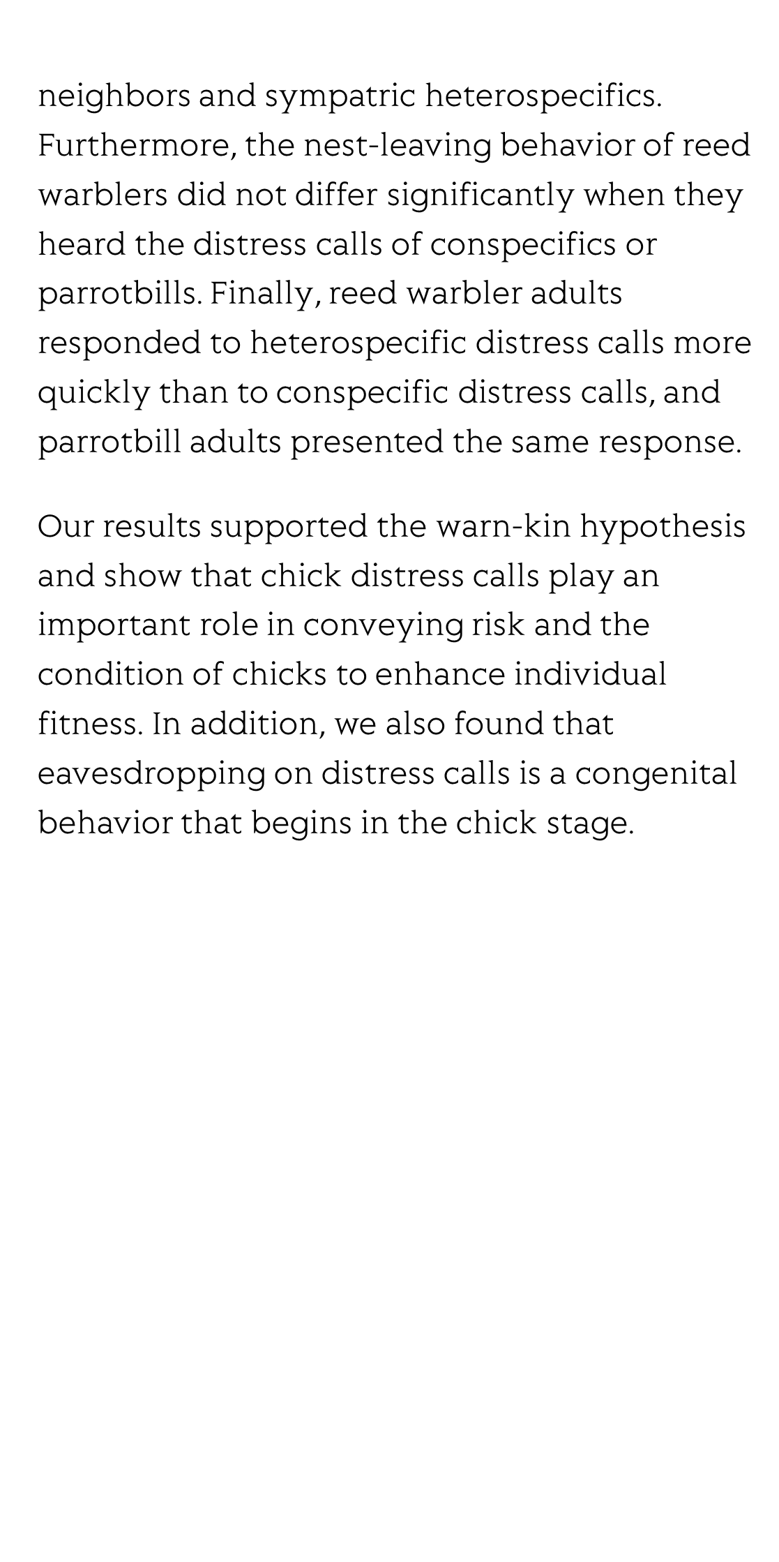 Parent–offspring and inter-offspring responses to conspecific versus heterospecific distress calls in 2 sympatric birds_3