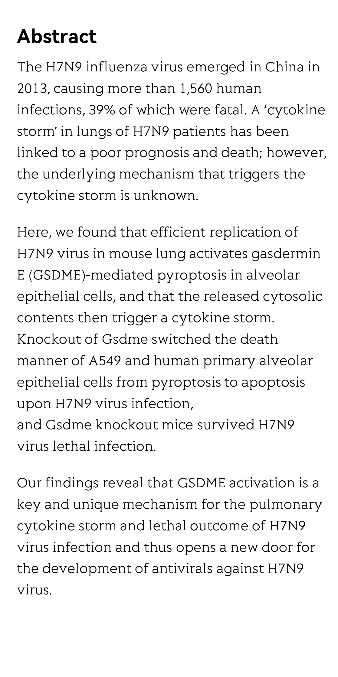 H7N9 virus infection triggers lethal cytokine storm by activating gasdermin E-mediated pyroptosis of lung alveolar epithelial cells_2
