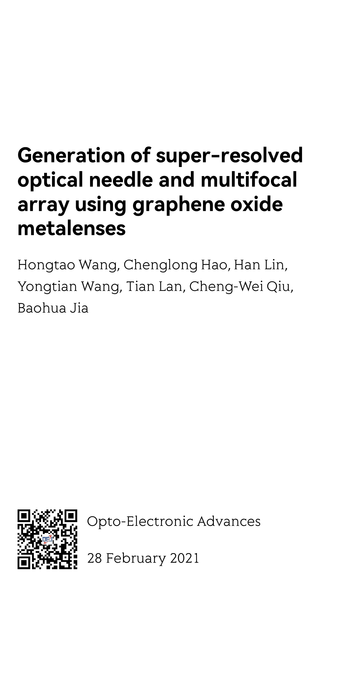 Generation of super-resolved optical needle and multifocal array using graphene oxide metalenses_1