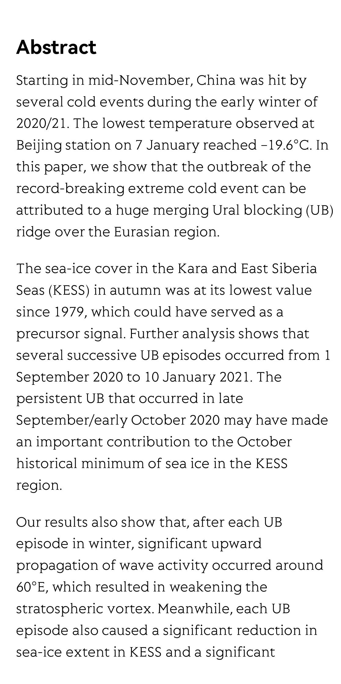 Seasonal Cumulative Effect of Ural Blocking Episodes on the Frequent Cold events in China during the Early Winter of 2020/21_2