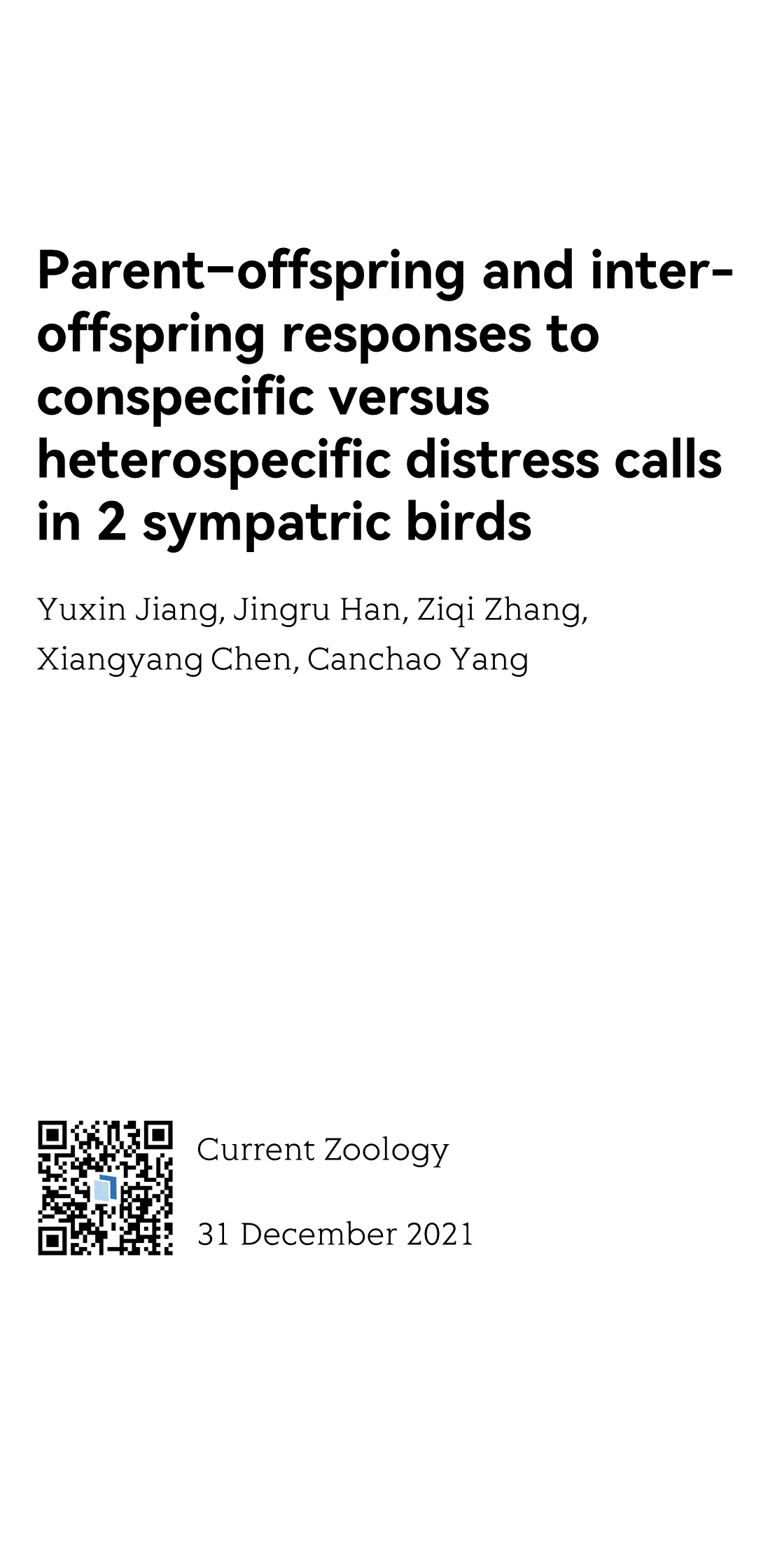 Parent–offspring and inter-offspring responses to conspecific versus heterospecific distress calls in 2 sympatric birds_1