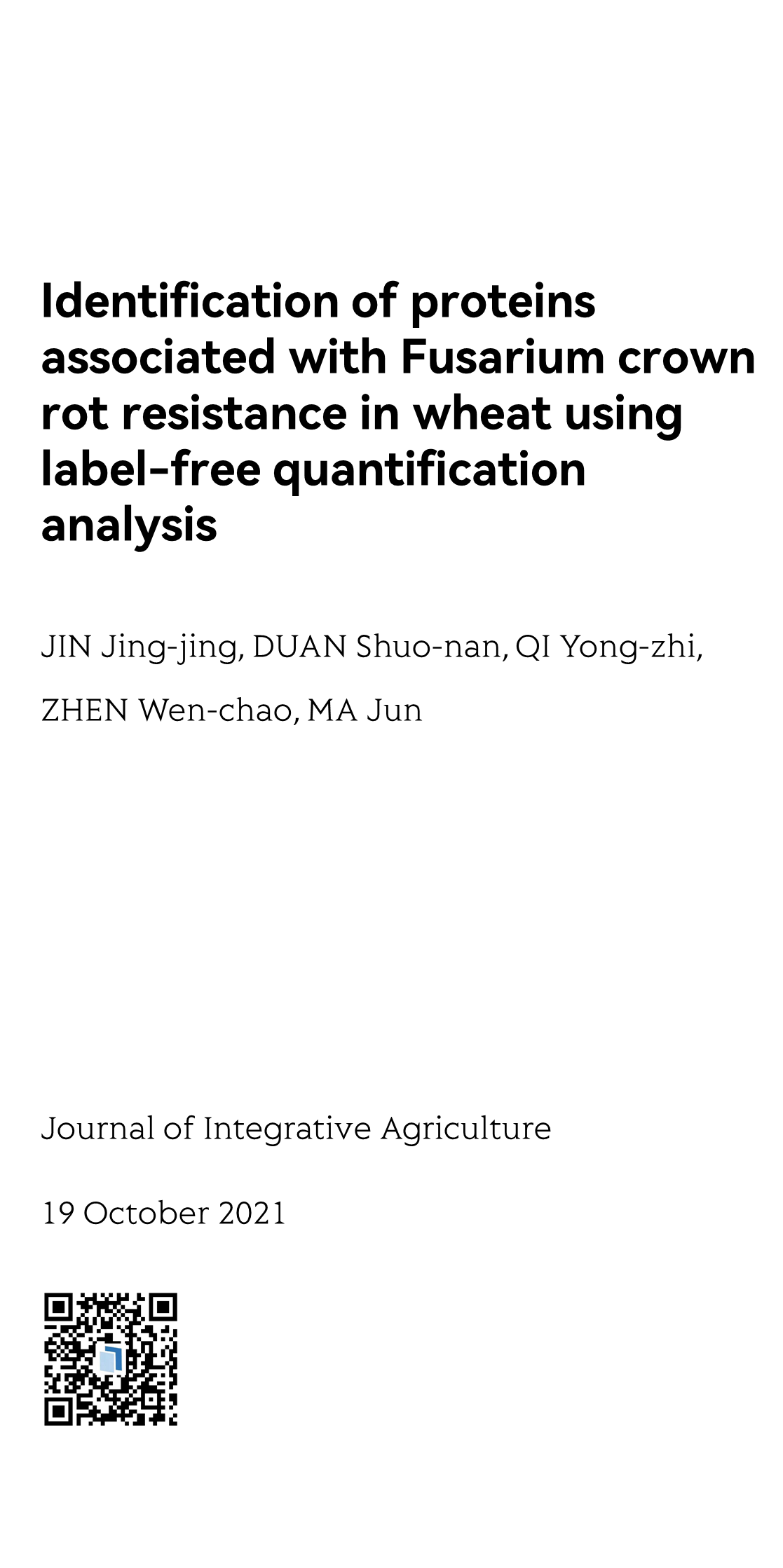 Identification of proteins associated with Fusarium crown rot resistance in wheat using label-free quantification analysis_1