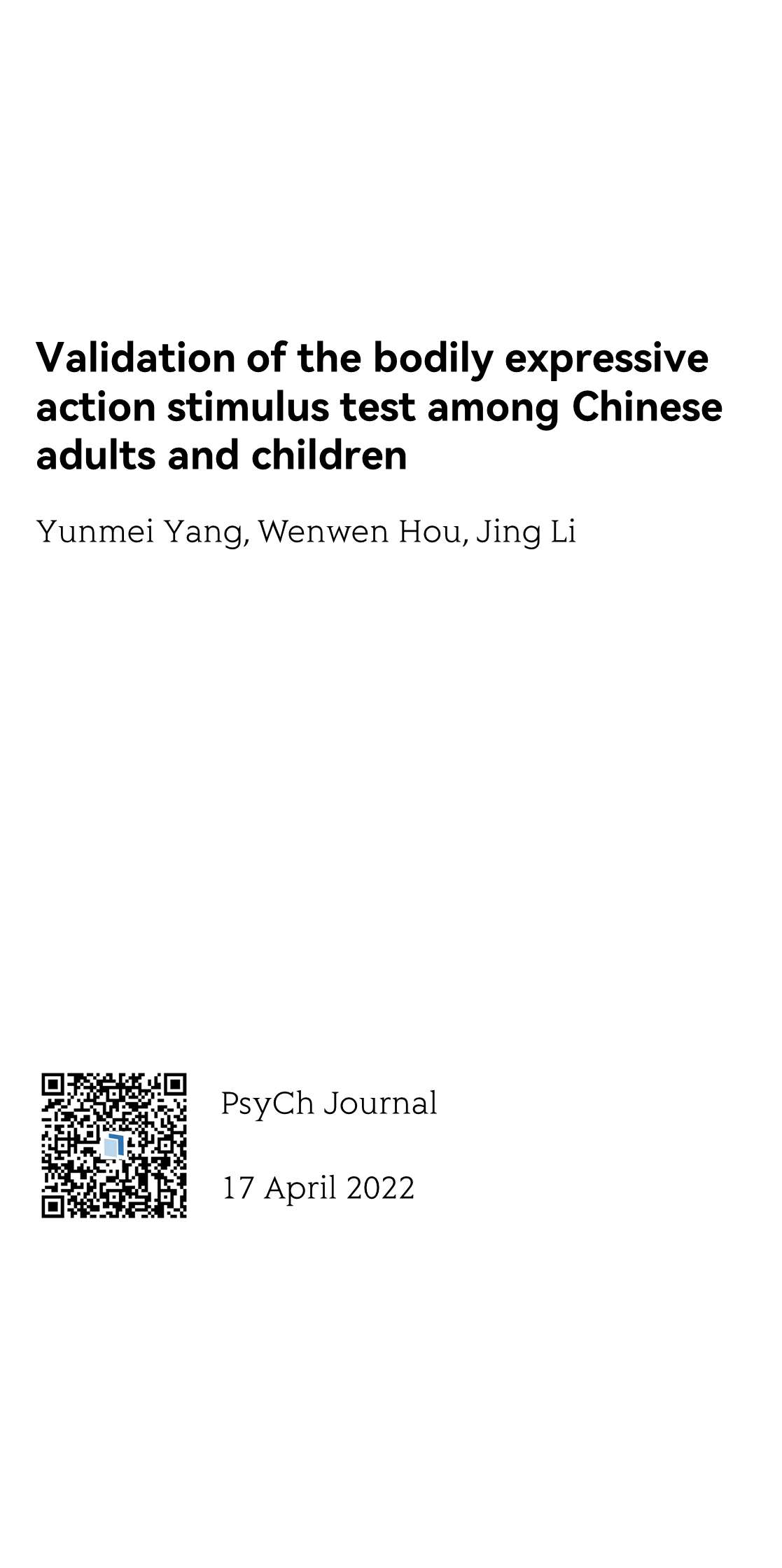 Validation of the bodily expressive action stimulus test among Chinese adults and children_1