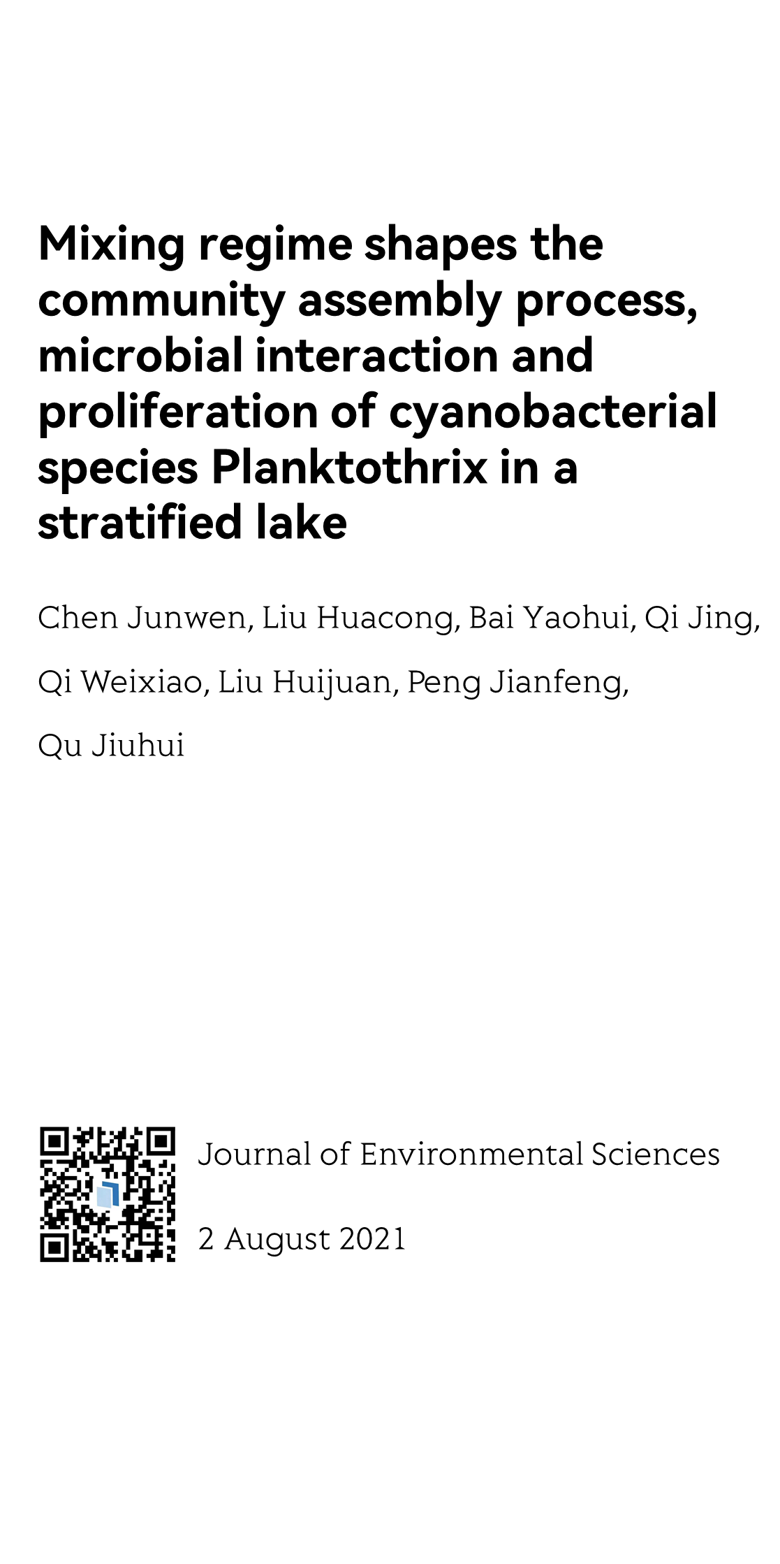 Mixing regime shapes the community assembly process, microbial interaction and proliferation of cyanobacterial species Planktothrix in a stratified lake_1