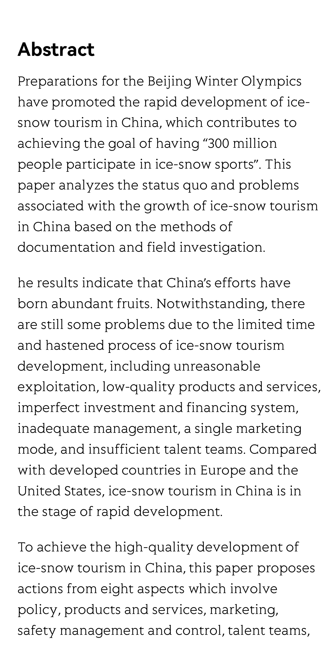 High-quality Development Paths of Ice-snow Tourism in China from the Perspective of the Winter Olympics_2