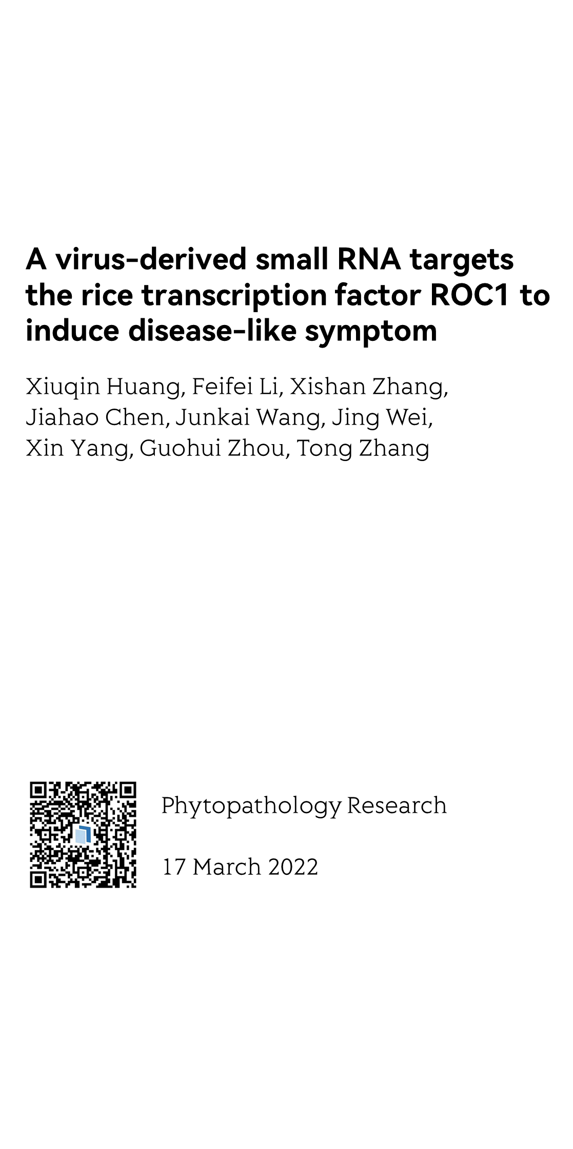 A virus-derived small RNA targets the rice transcription factor ROC1 to induce disease-like symptom_1