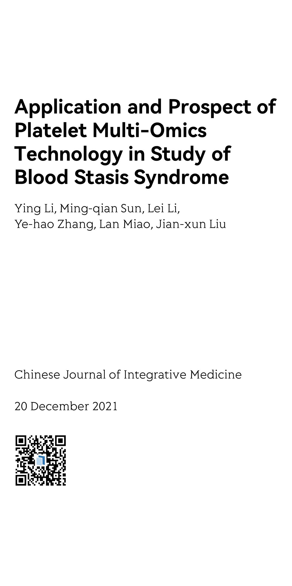 Application and Prospect of Platelet Multi-Omics Technology in Study of Blood Stasis Syndrome_1