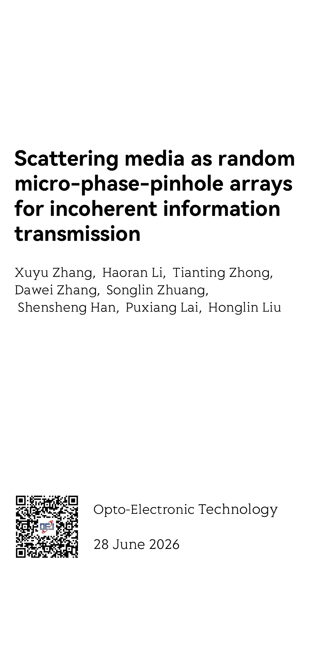 Scattering media as random micro-phase-pinhole arrays for incoherent information transmission_1