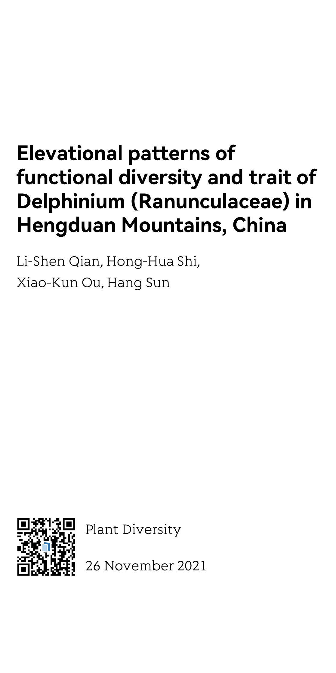 Elevational patterns of functional diversity and trait of Delphinium (Ranunculaceae) in Hengduan Mountains, China_1