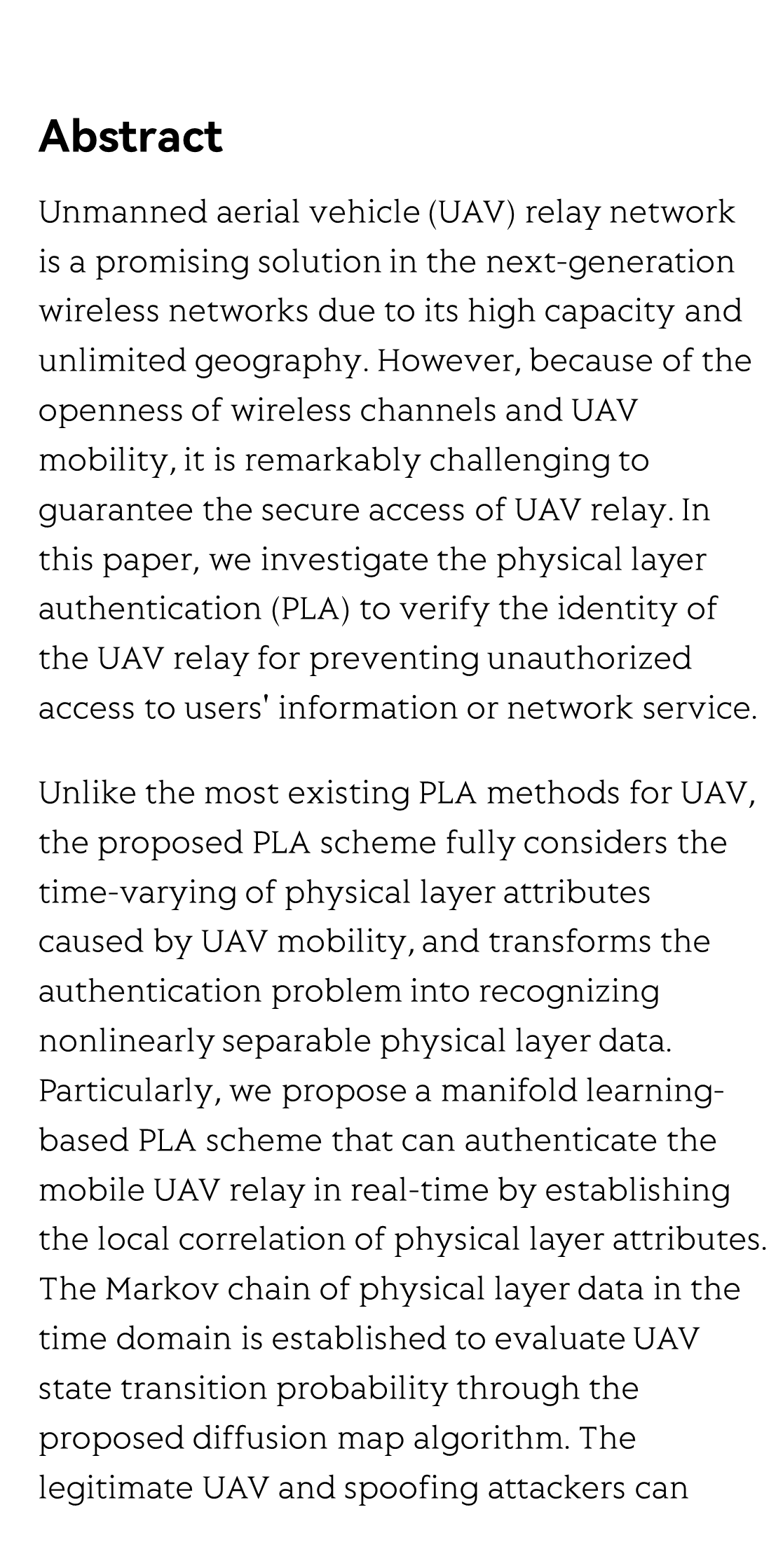 Physical Layer Authentication in UAV-enabled Relay Networks Based on Manifold Learning_2