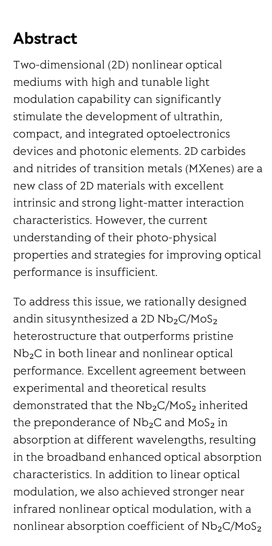 2D Nb₂CTₓ MXene/MoS₂ heterostructure construction for nonlinear optical absorption modulation_2