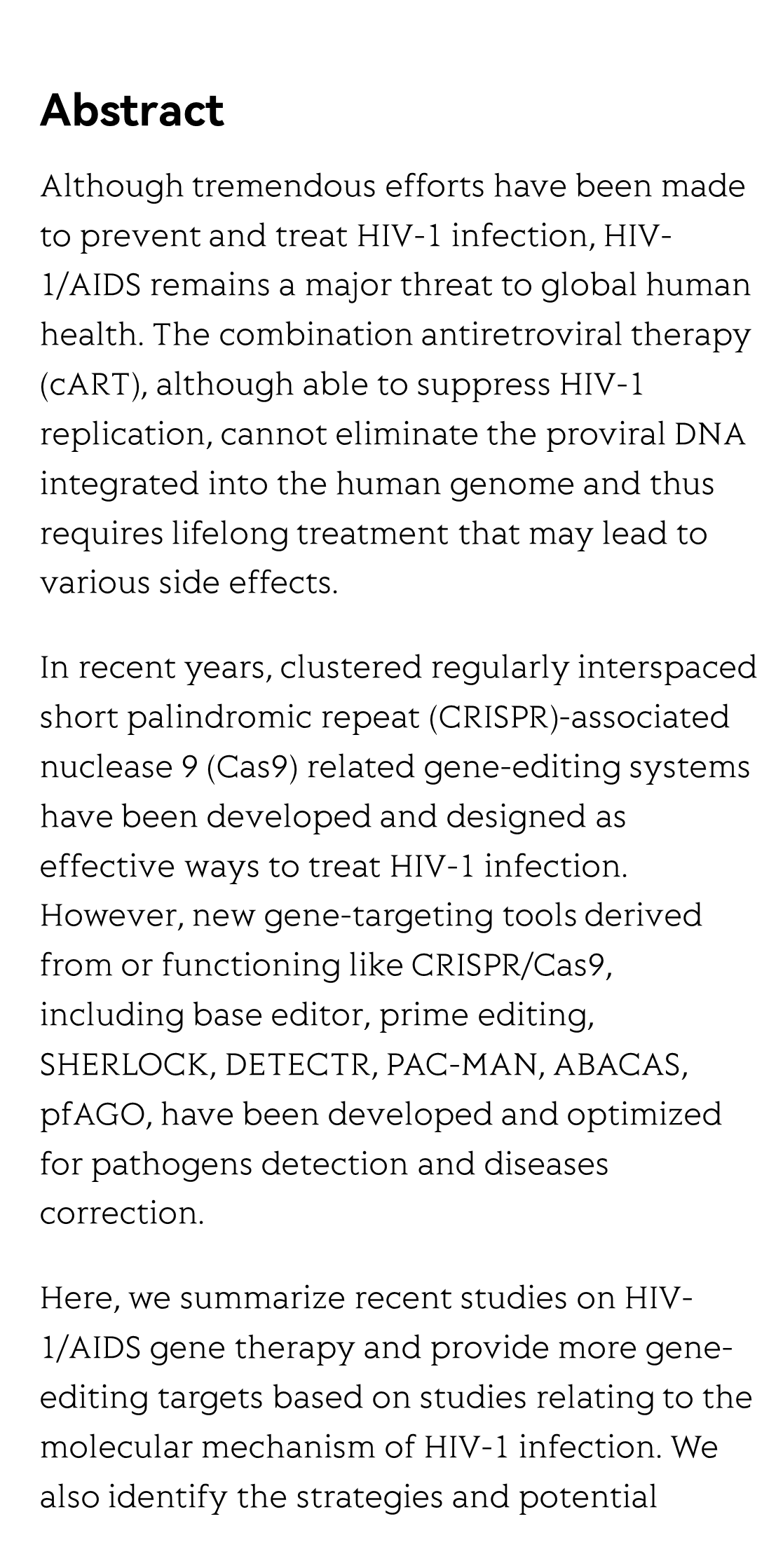 Updates on CRISPR-based gene editing in HIV-1/AIDS therapy_2