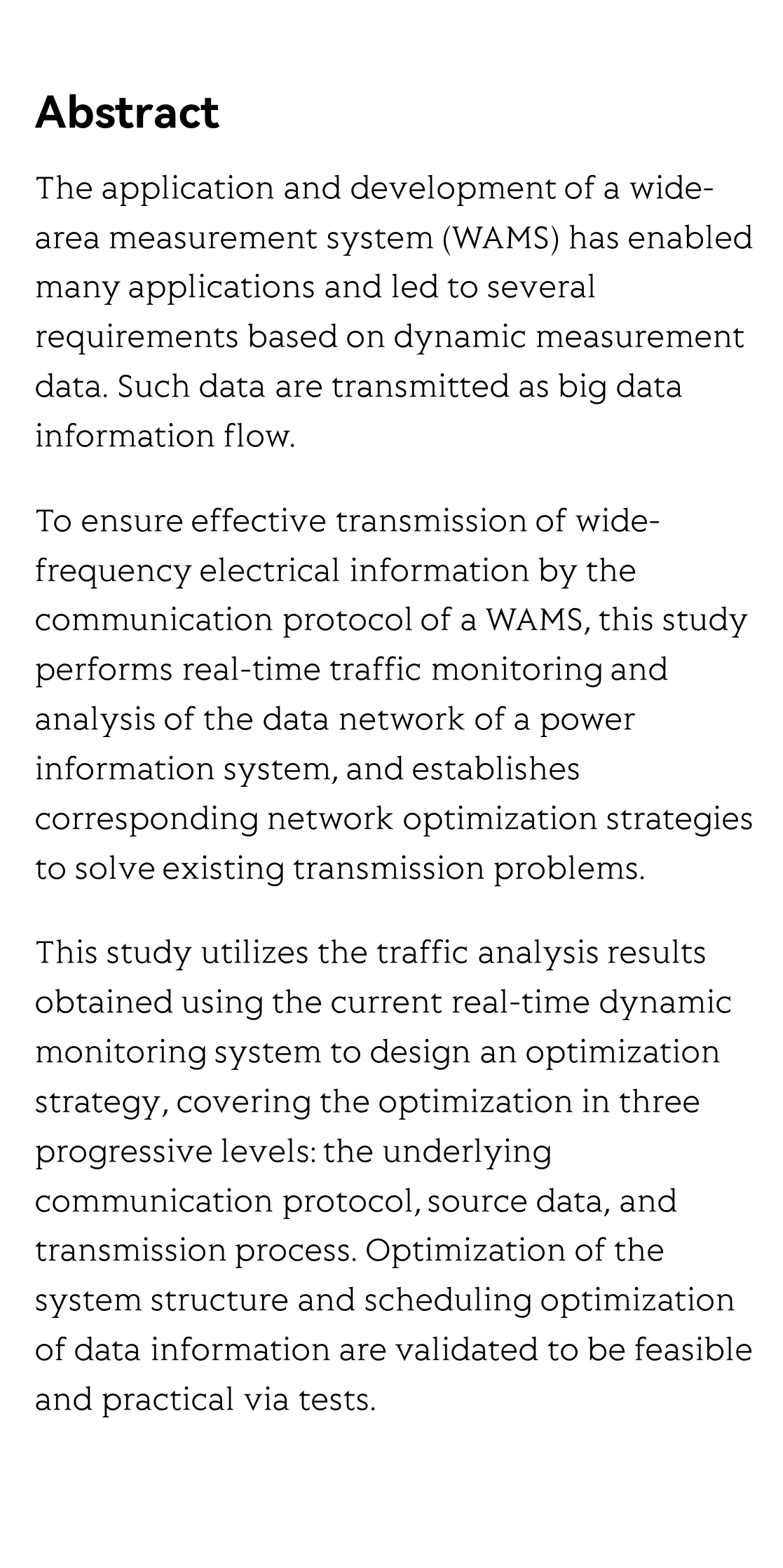 Data network traffic analysis and optimization strategy of real-time power grid dynamic monitoring system for wide-frequency measurements_2