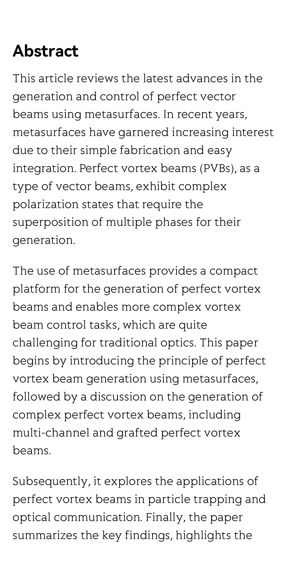 Research progress on generating perfect vortex beams based on metasurfaces_2