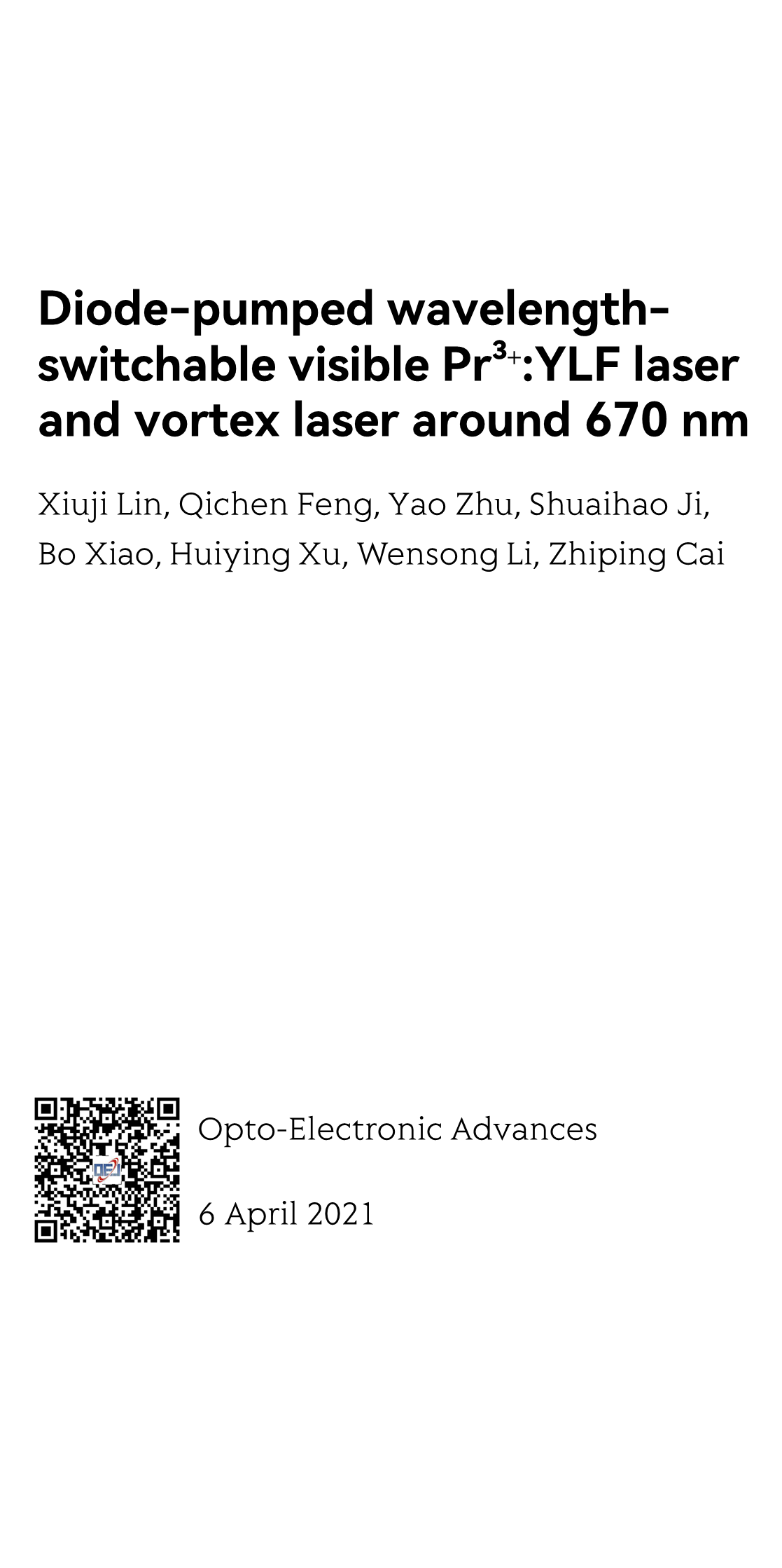 Diode-pumped wavelength-switchable visible Pr3+:YLF laser and vortex laser around 670 nm_1